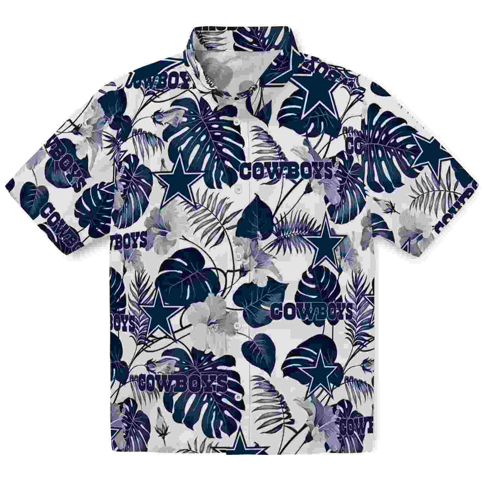 Dallas Cowboys Tropical Plants Blue White Hawaiian Shirt