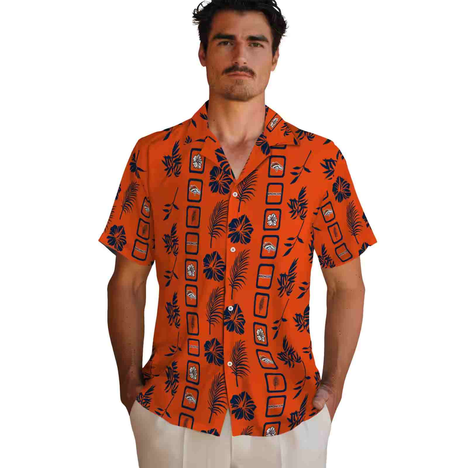 denver broncos framed floral orange hawaiian shirt fashion forward