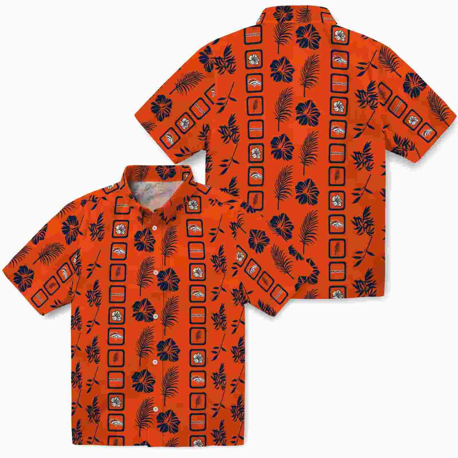 denver broncos framed floral orange hawaiian shirt high quality