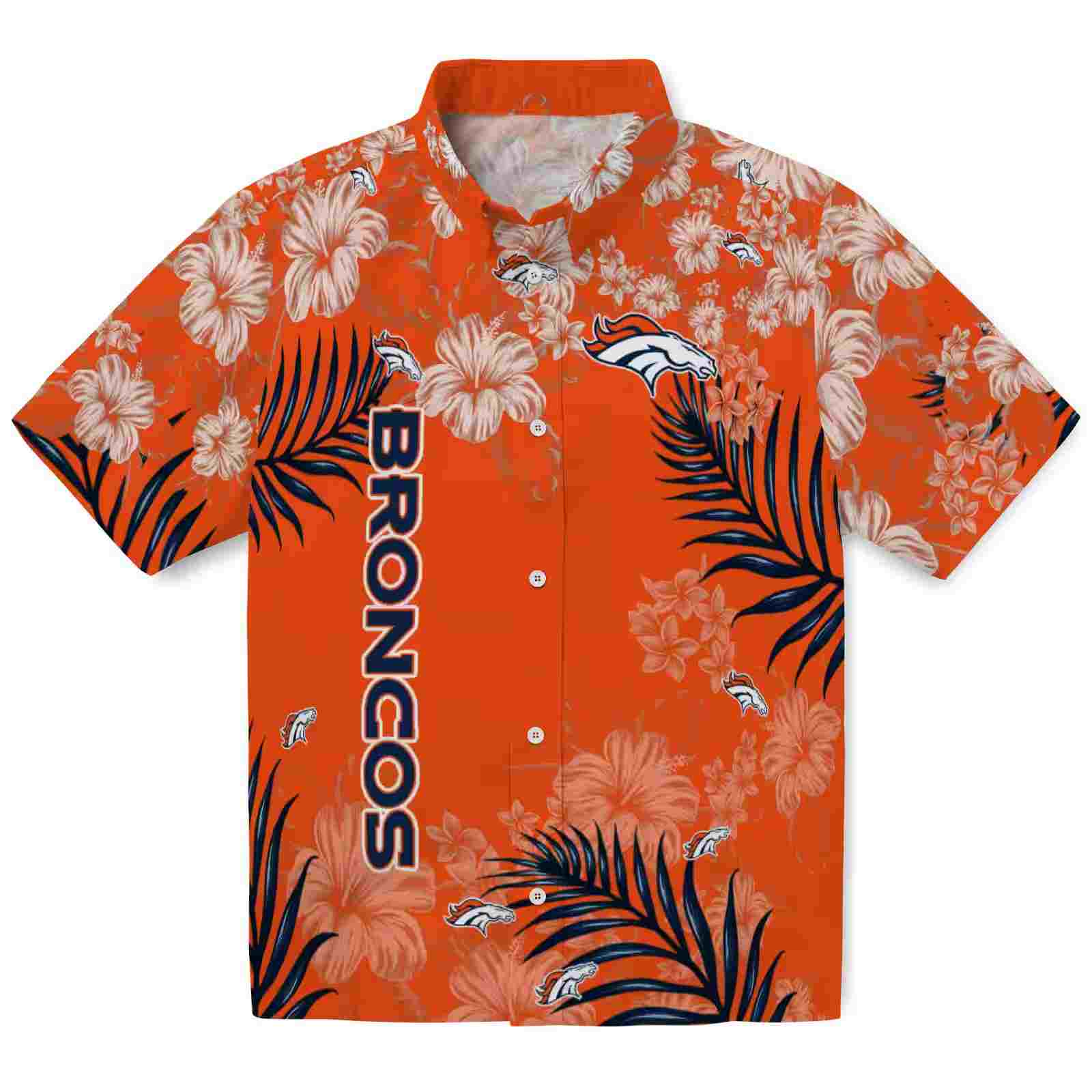 denver broncos hibiscus print orange hawaiian shirt best selling