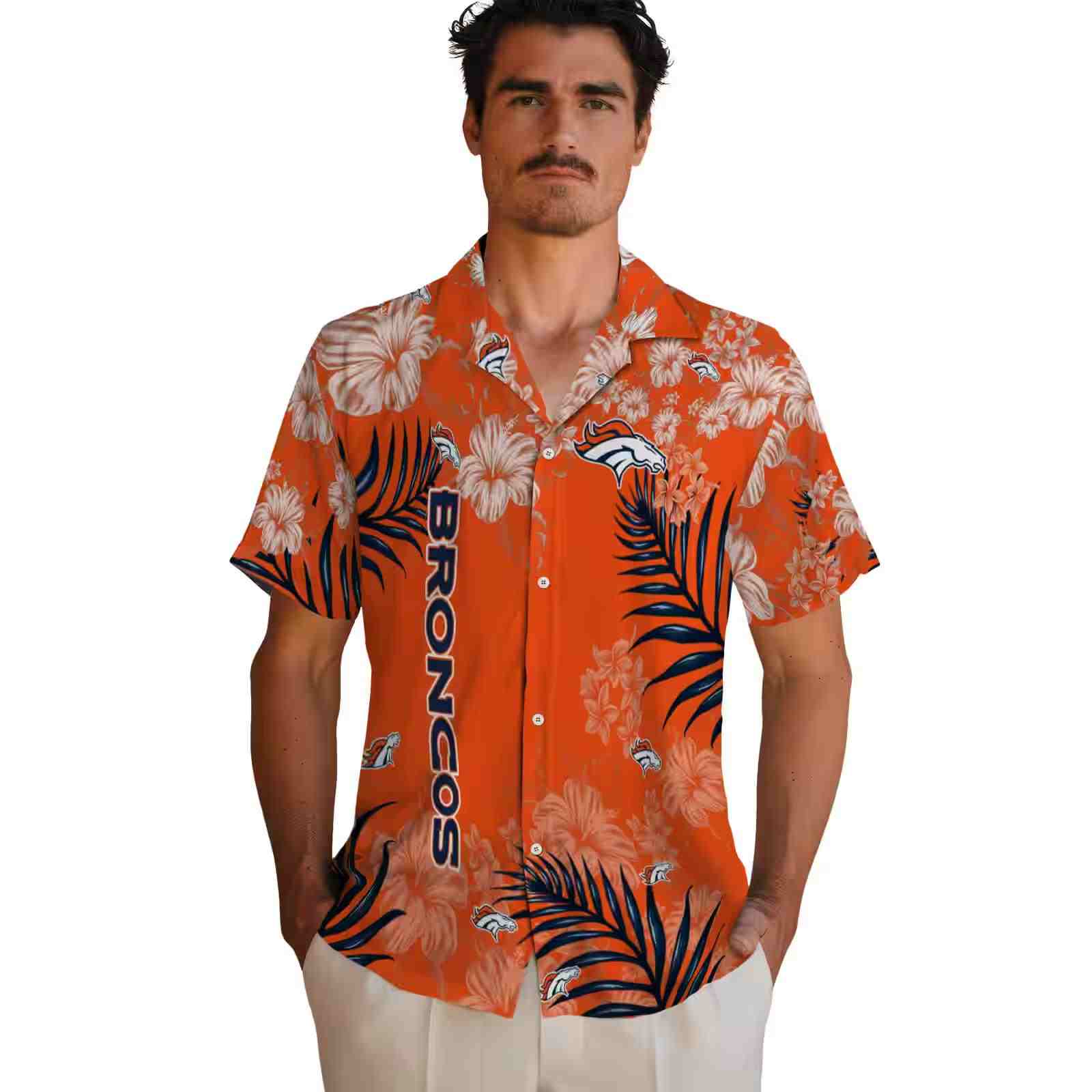 denver broncos hibiscus print orange hawaiian shirt fashion forward