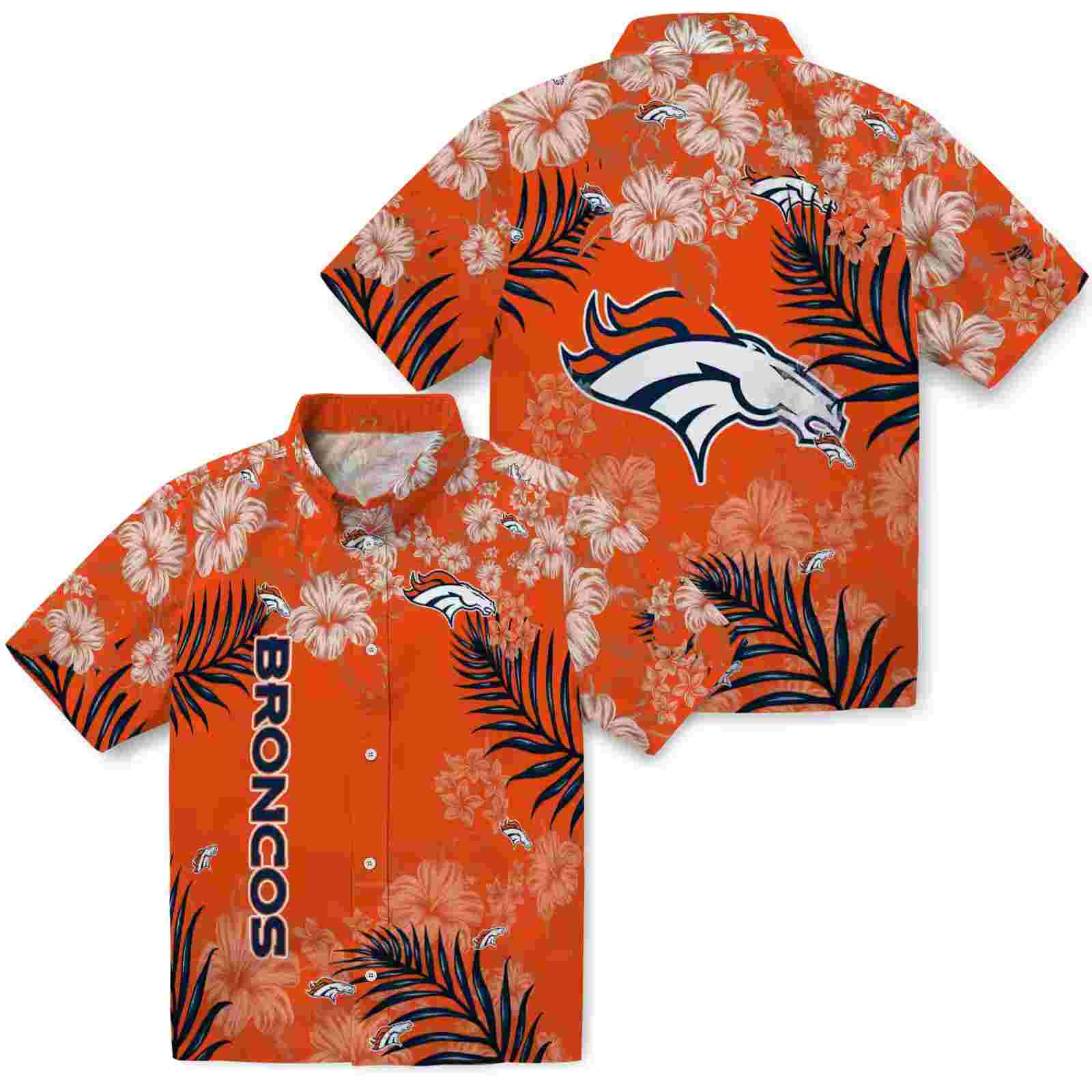 denver broncos hibiscus print orange hawaiian shirt high quality