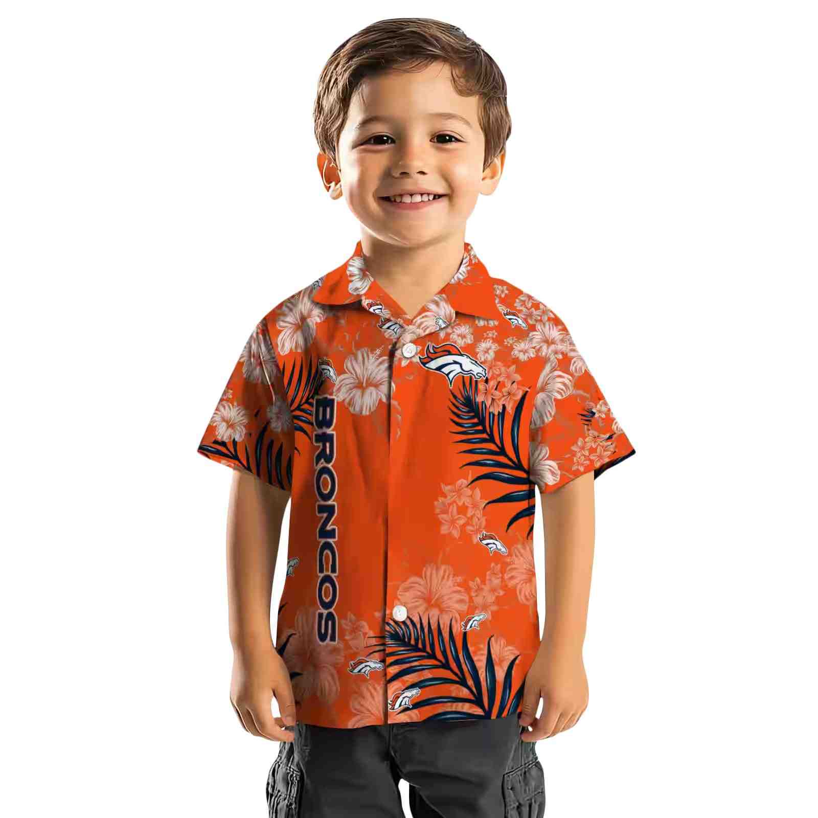 denver broncos hibiscus print orange hawaiian shirt top rated