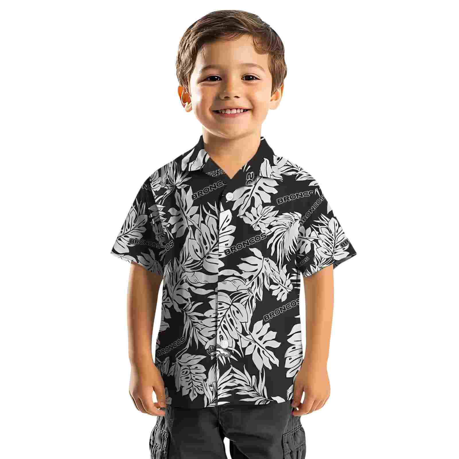 denver broncos monstera leaf pattern black hawaiian shirt top rated