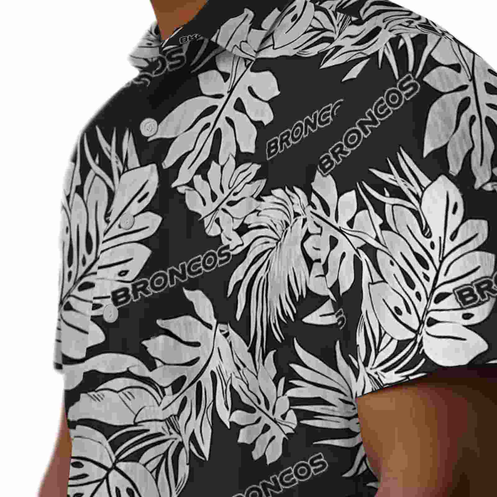 denver broncos monstera leaf pattern black hawaiian shirt trendy