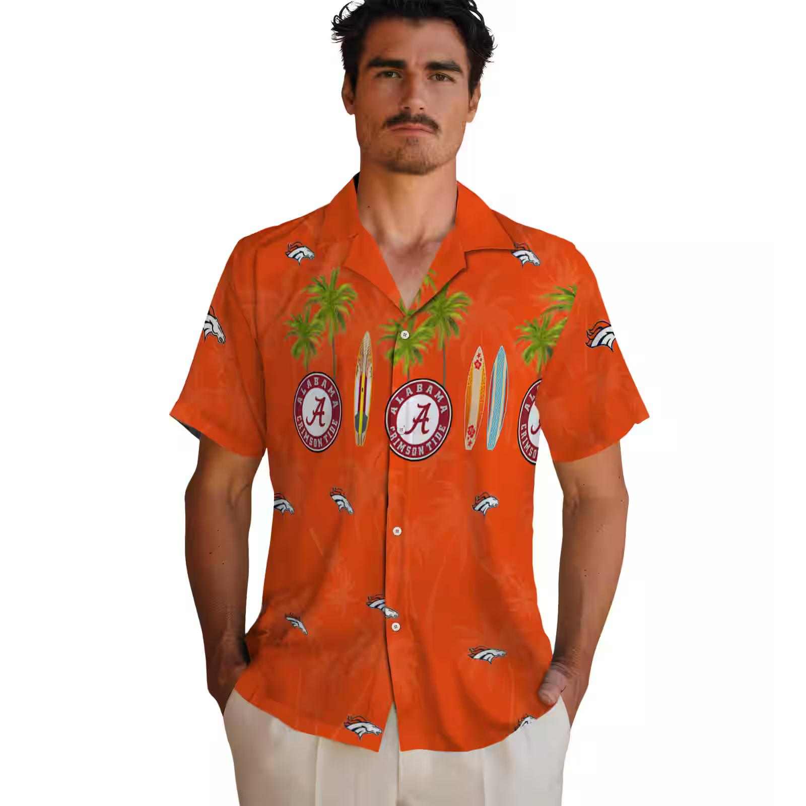 denver broncos surfboard palm orange hawaiian shirt fashion forward