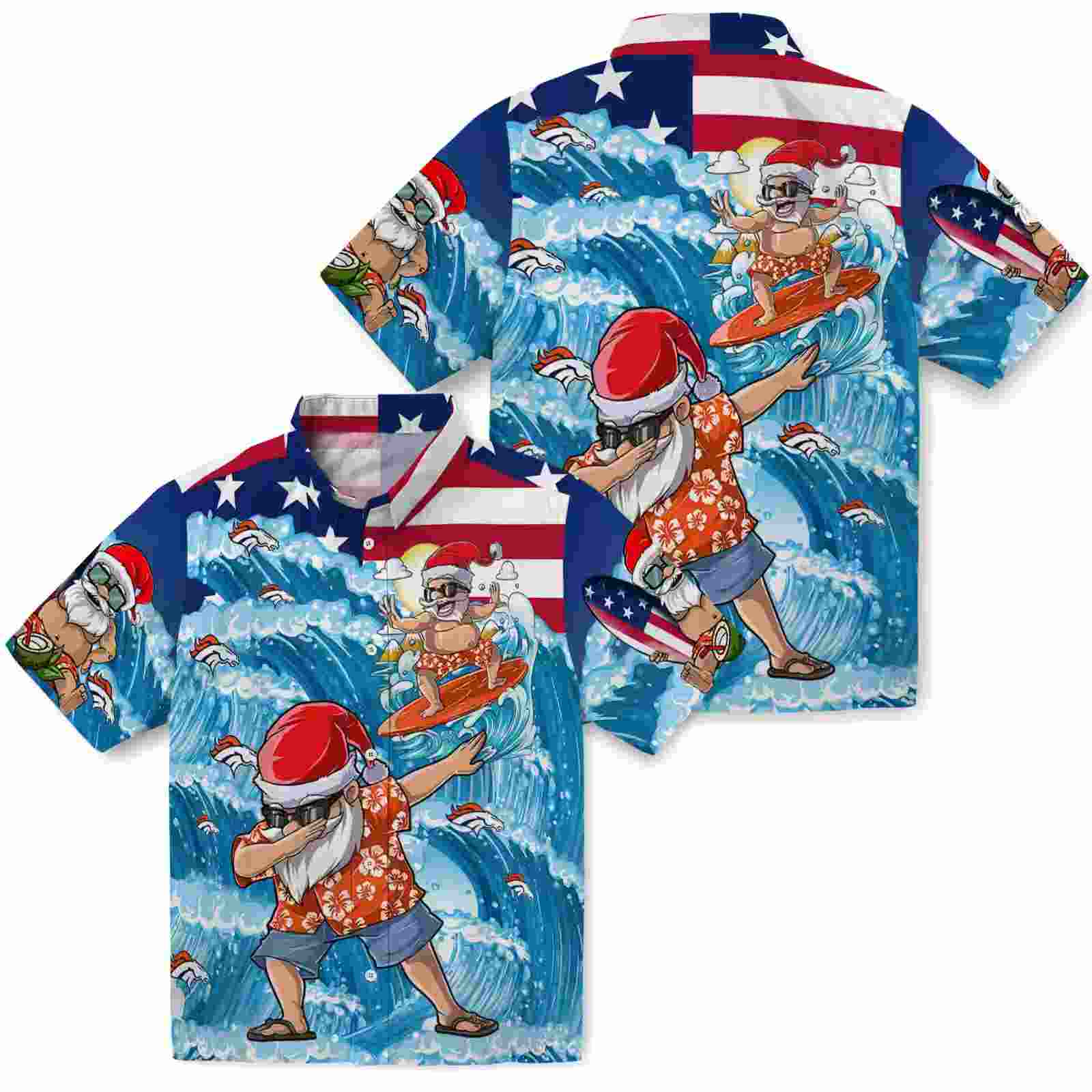 denver broncos surfing santa blue hawaiian shirt high quality