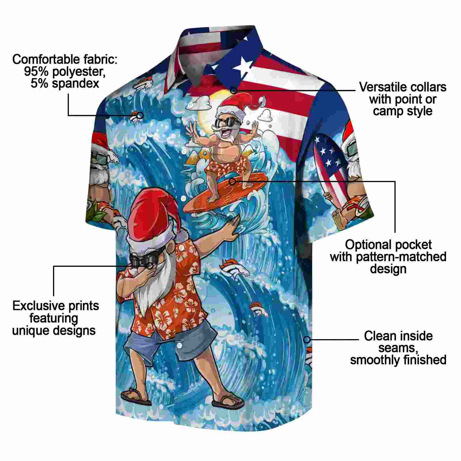 denver broncos surfing santa blue hawaiian shirt new arrival