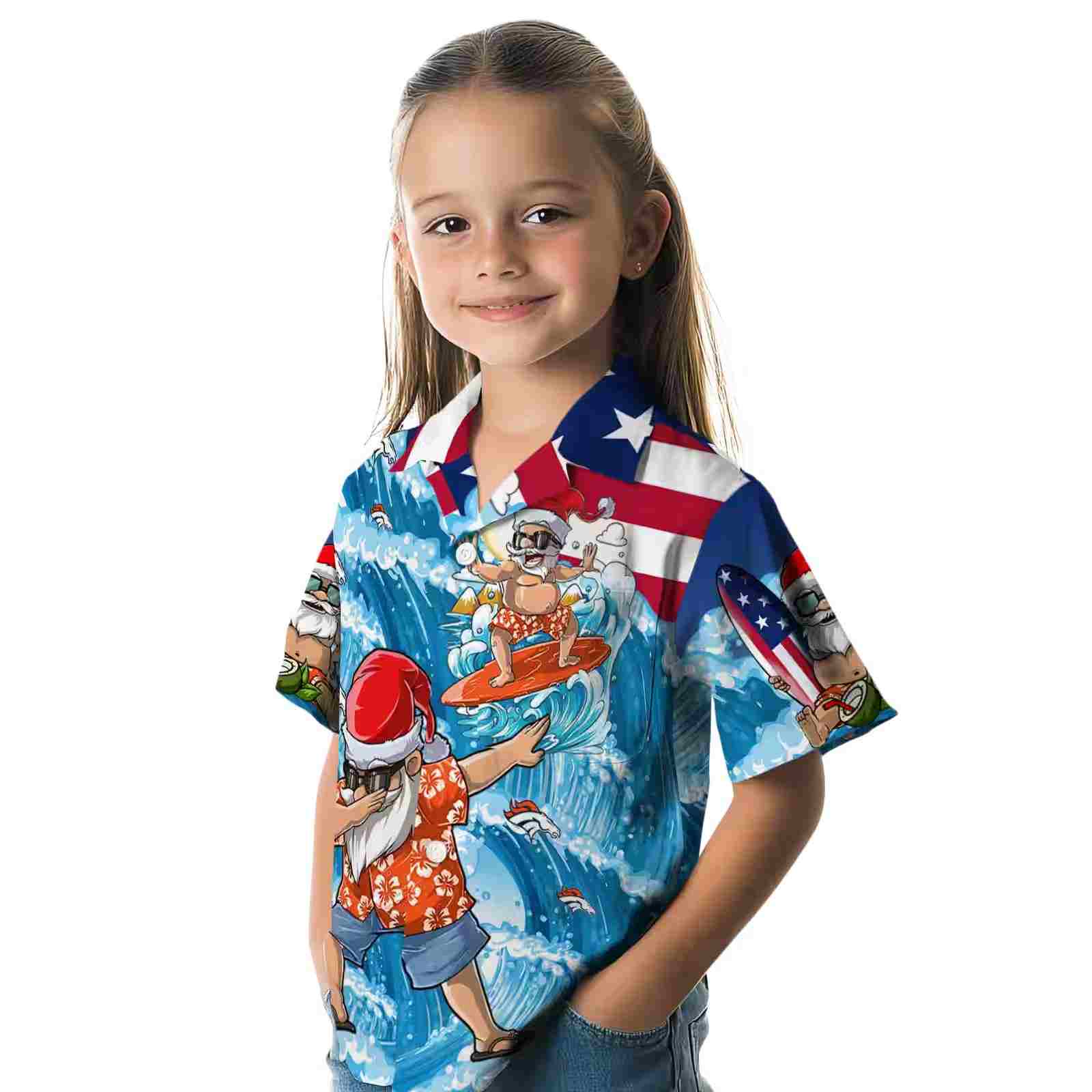 denver broncos surfing santa blue hawaiian shirt premium grade