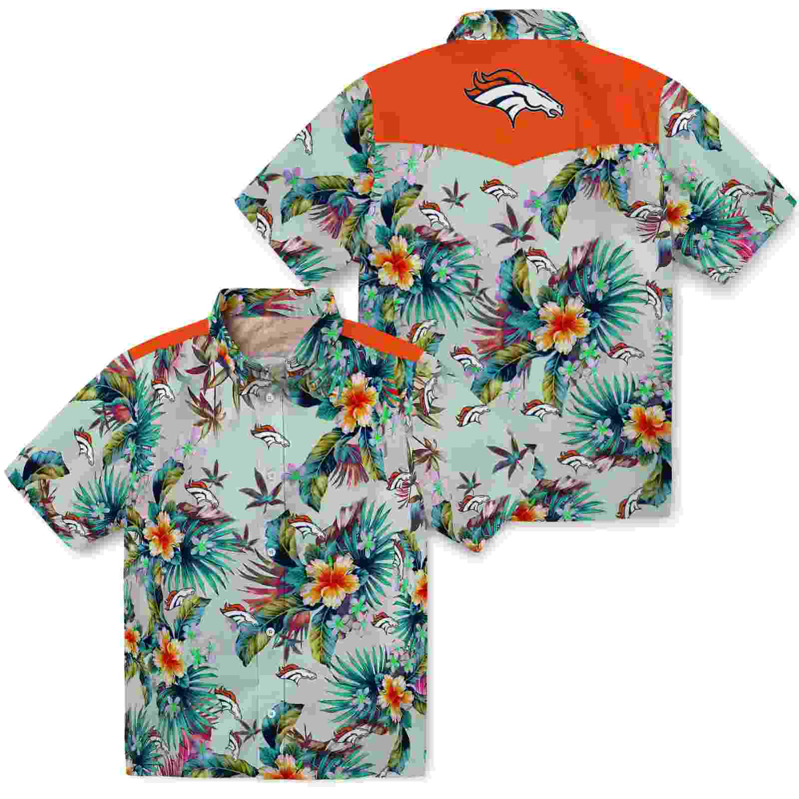 denver broncos tropical foliage green hawaiian shirt high quality