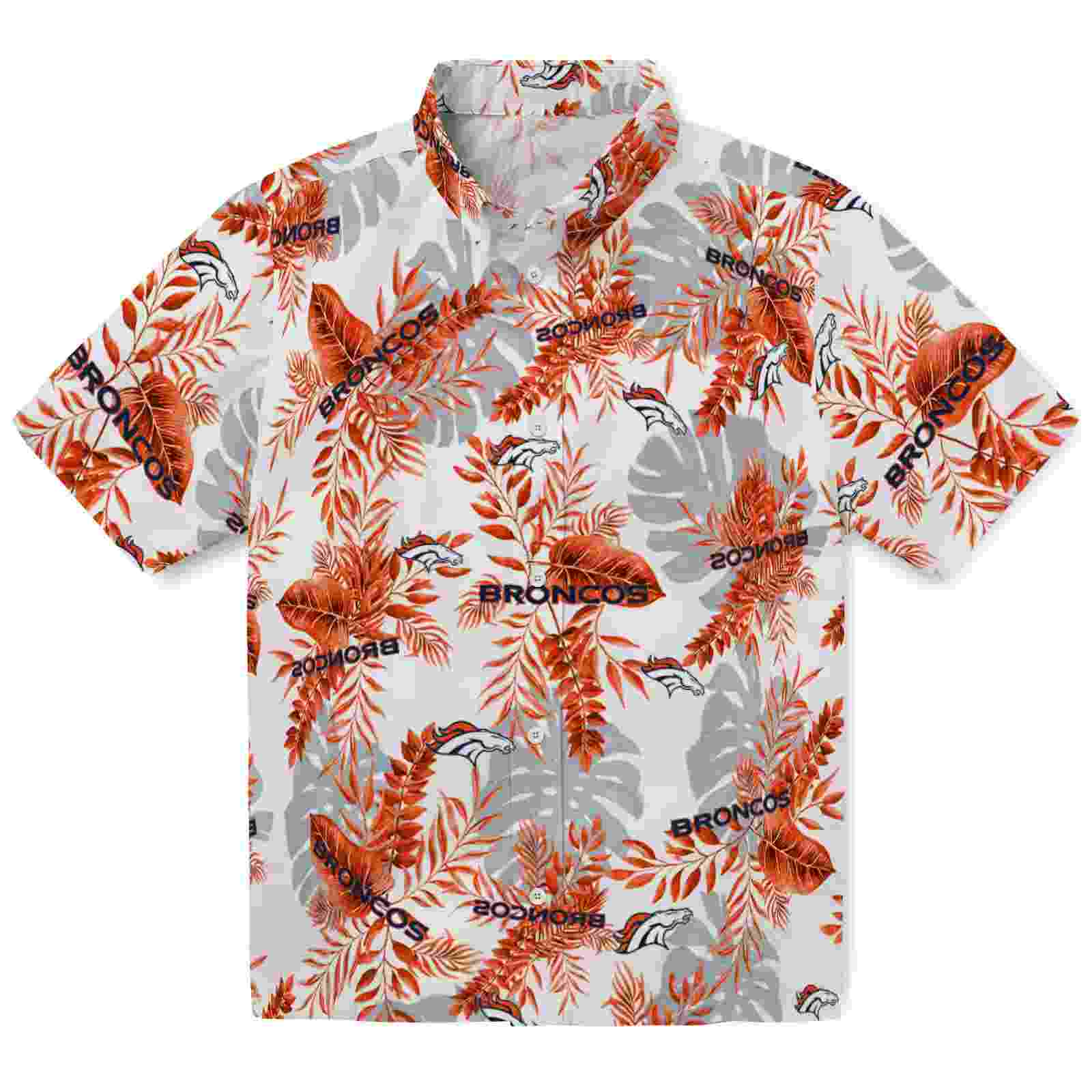 denver broncos tropical leaves orange white hawaiian shirt best selling