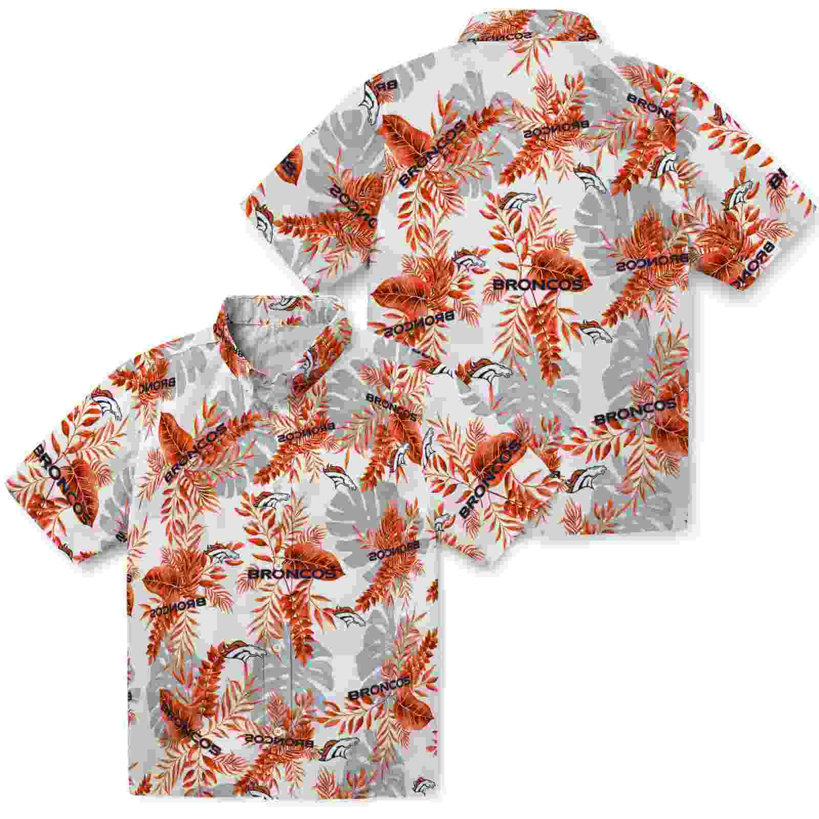 denver broncos tropical leaves orange white hawaiian shirt high quality