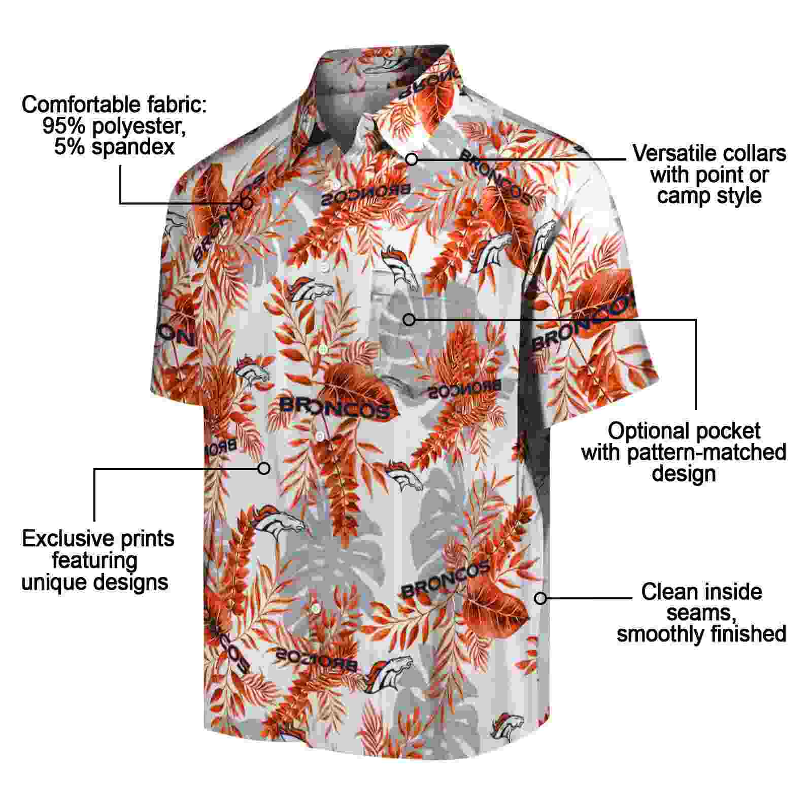 denver broncos tropical leaves orange white hawaiian shirt new arrival