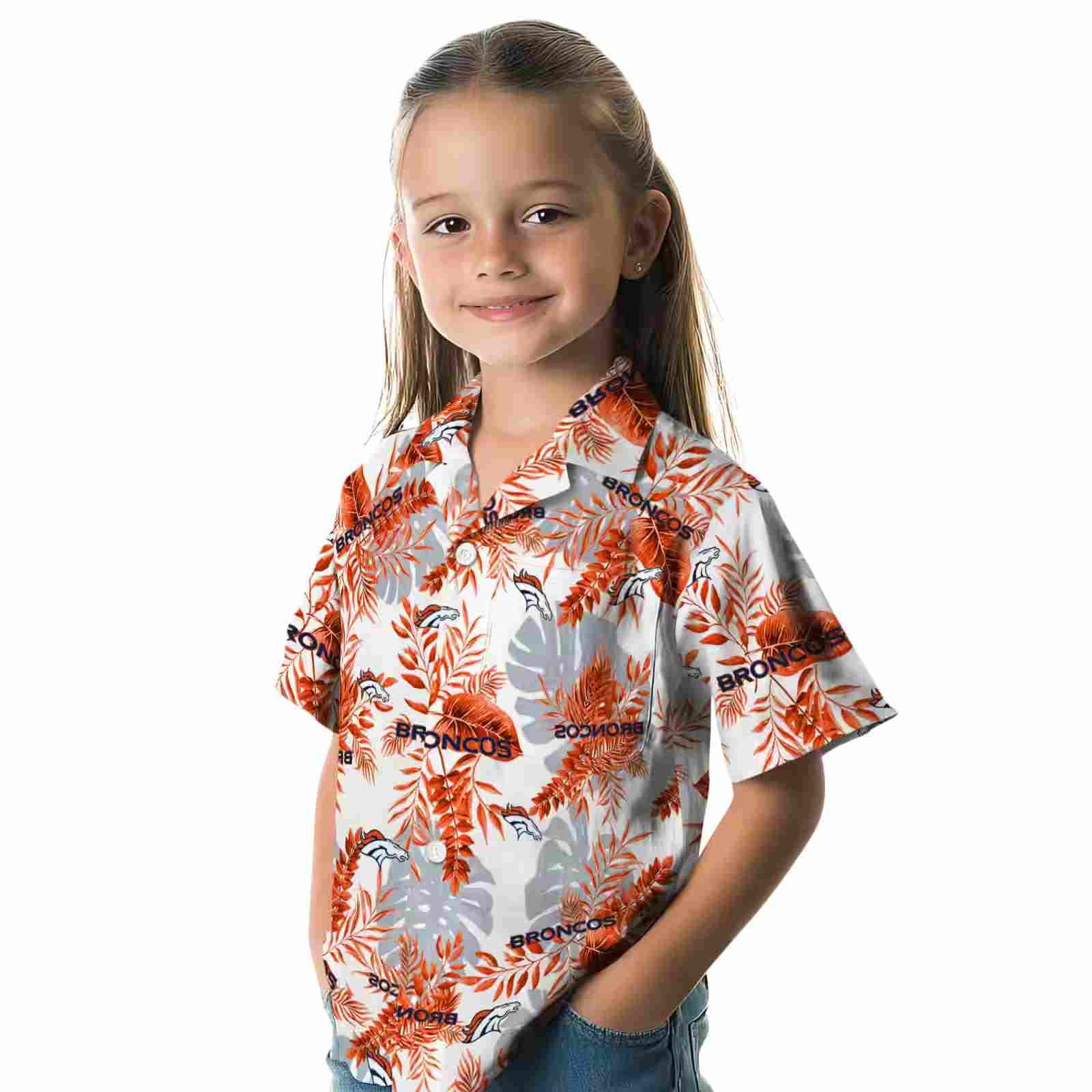 denver broncos tropical leaves orange white hawaiian shirt premium grade