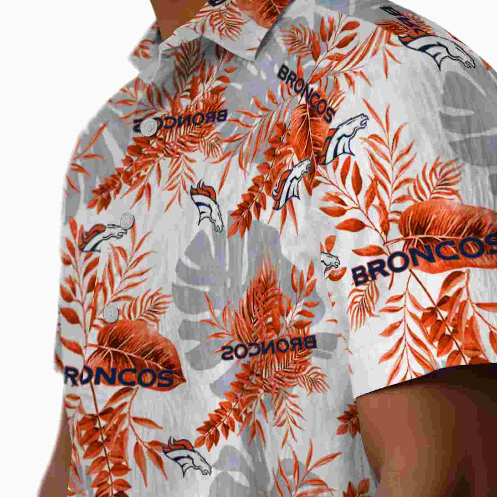 denver broncos tropical leaves orange white hawaiian shirt trendy