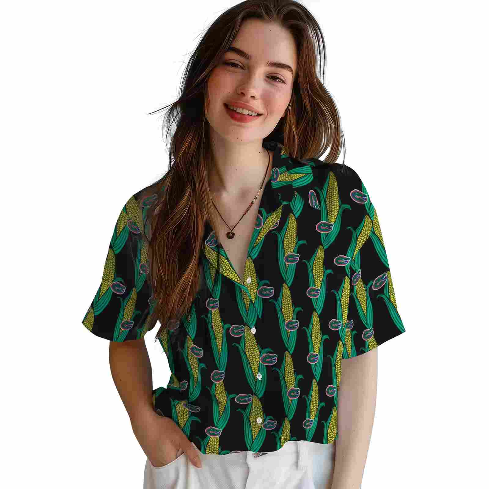 florida gators corn motifs black green hawaiian shirt latest model