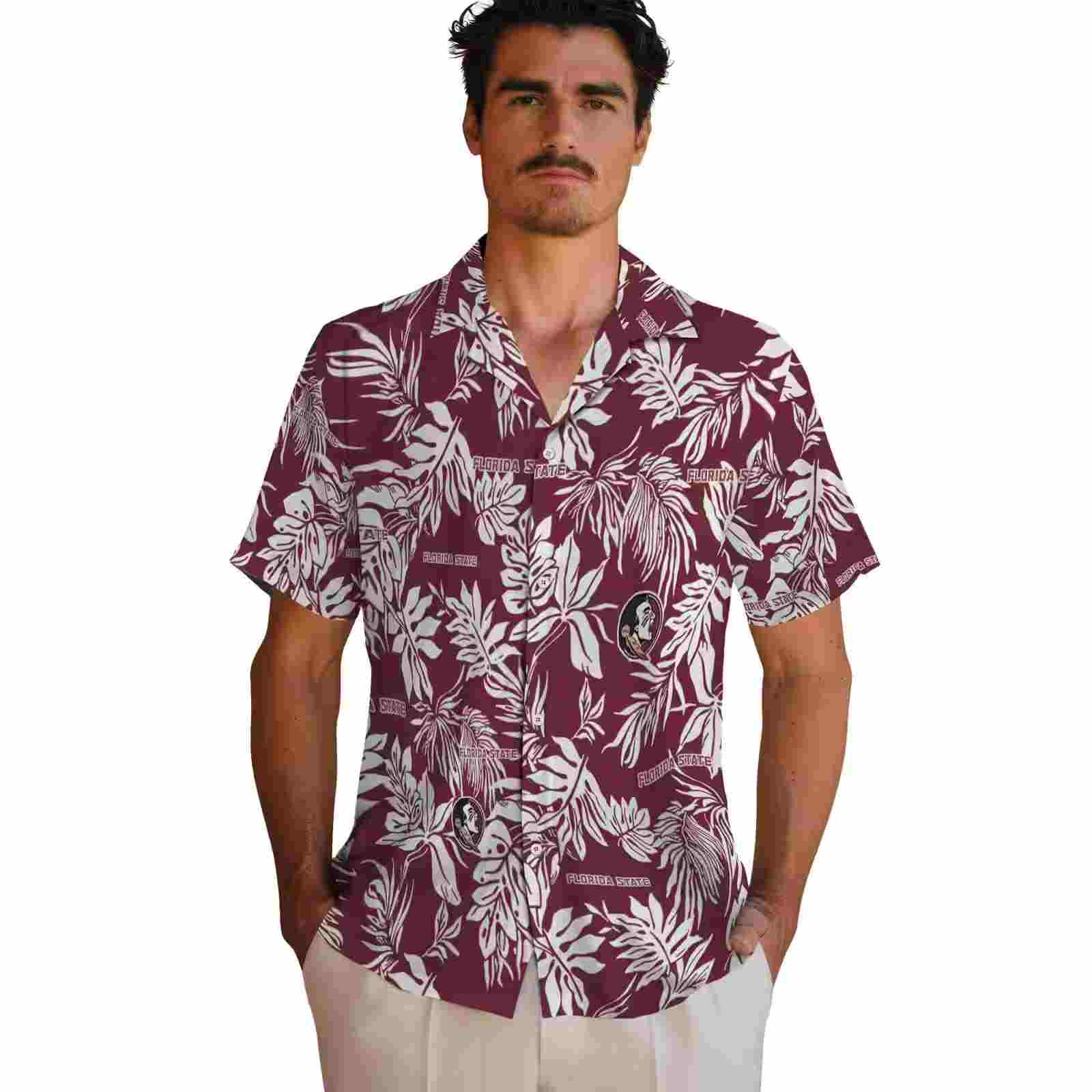 florida state seminoles tropical leaf garnet white hawaiian shirt fashion forward