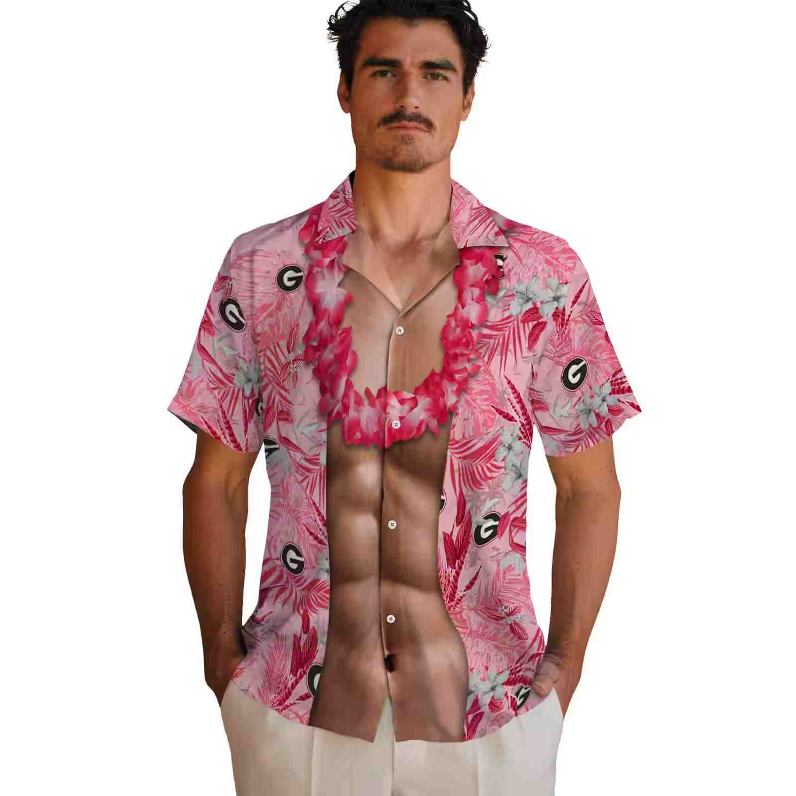 georgia bulldogs chest illusion red hawaiian shirt fashion forward