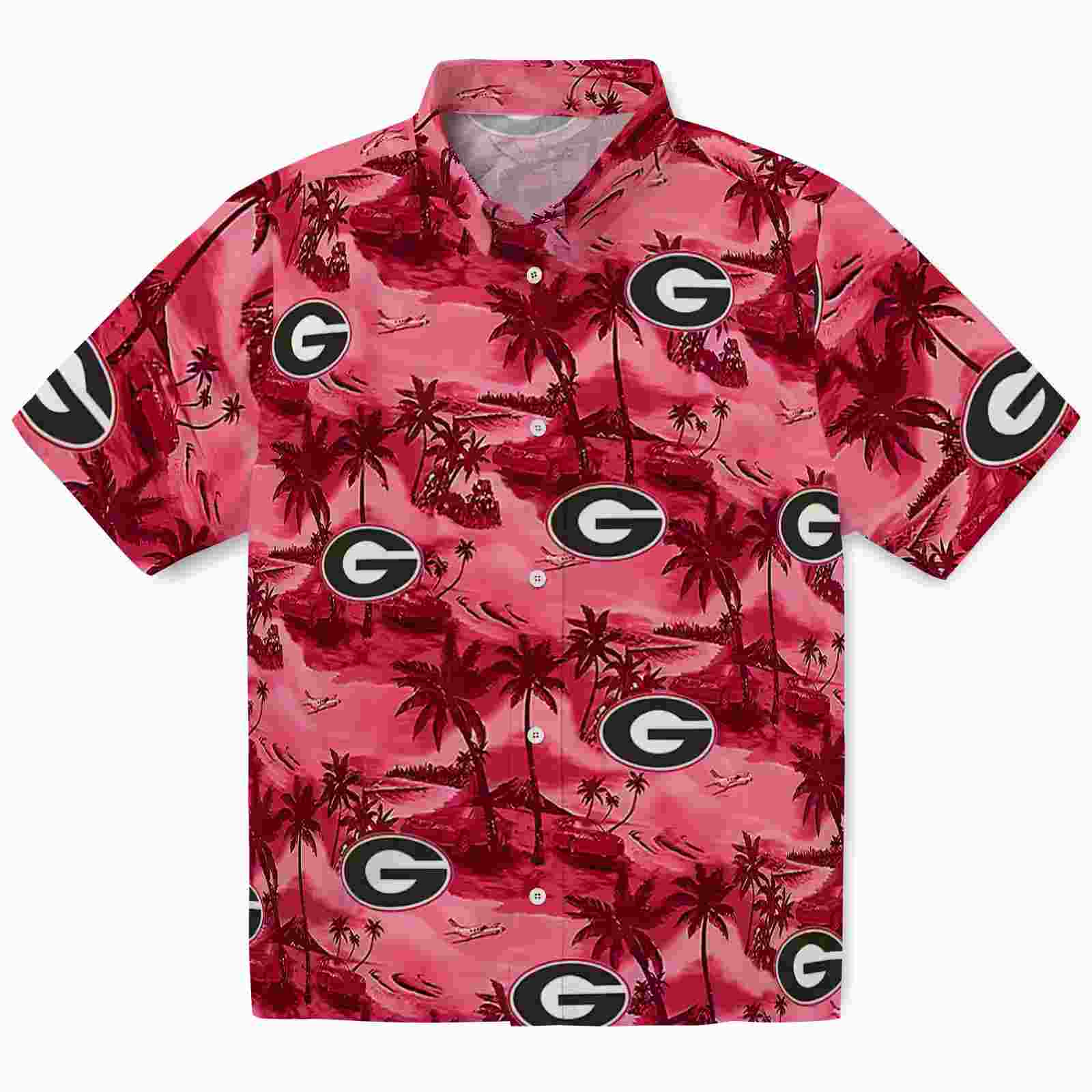 Georgia Bulldogs Coastal Palms Red Hawaiian Shirt