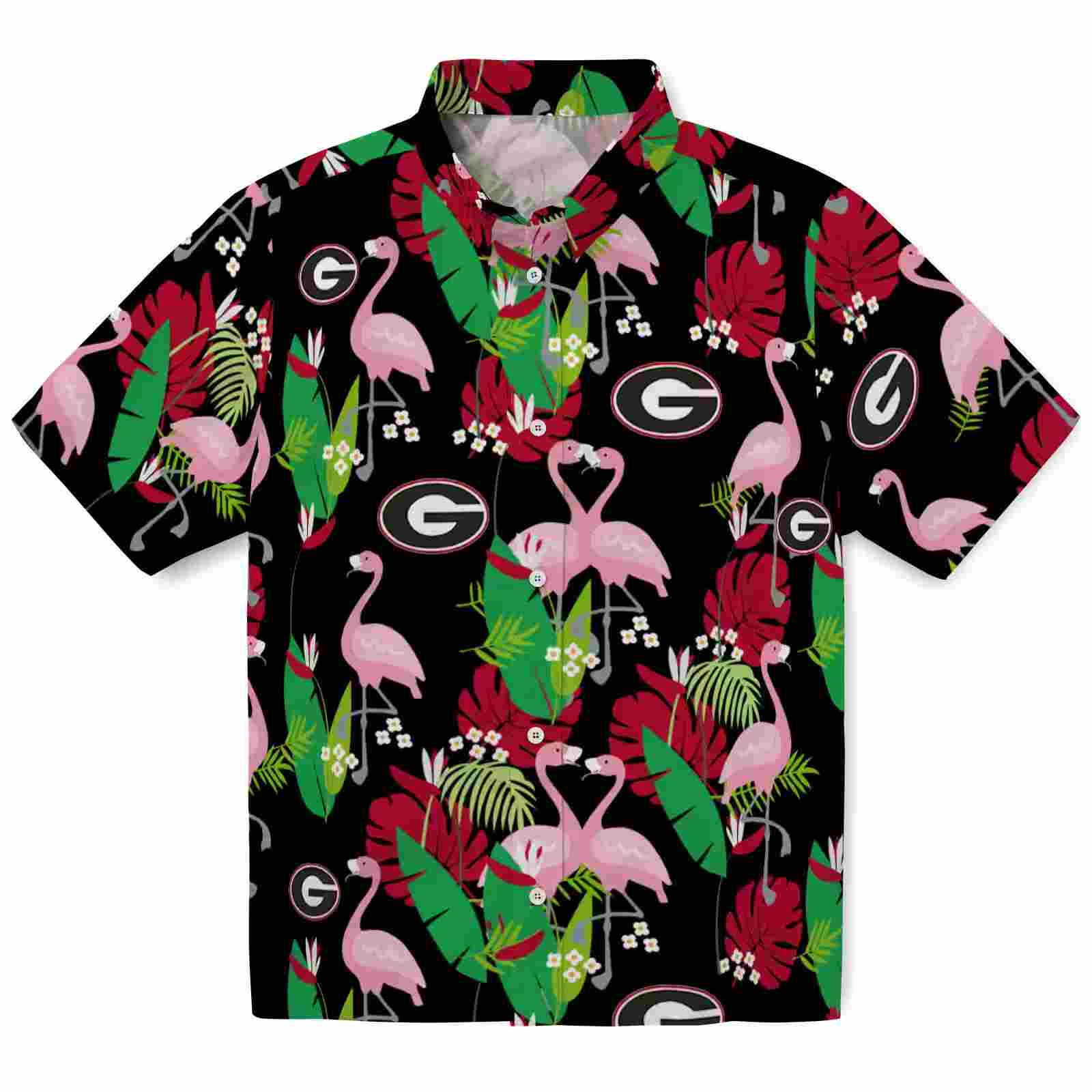 Georgia Bulldogs Flamingo Foliage Red Green Hawaiian Shirt