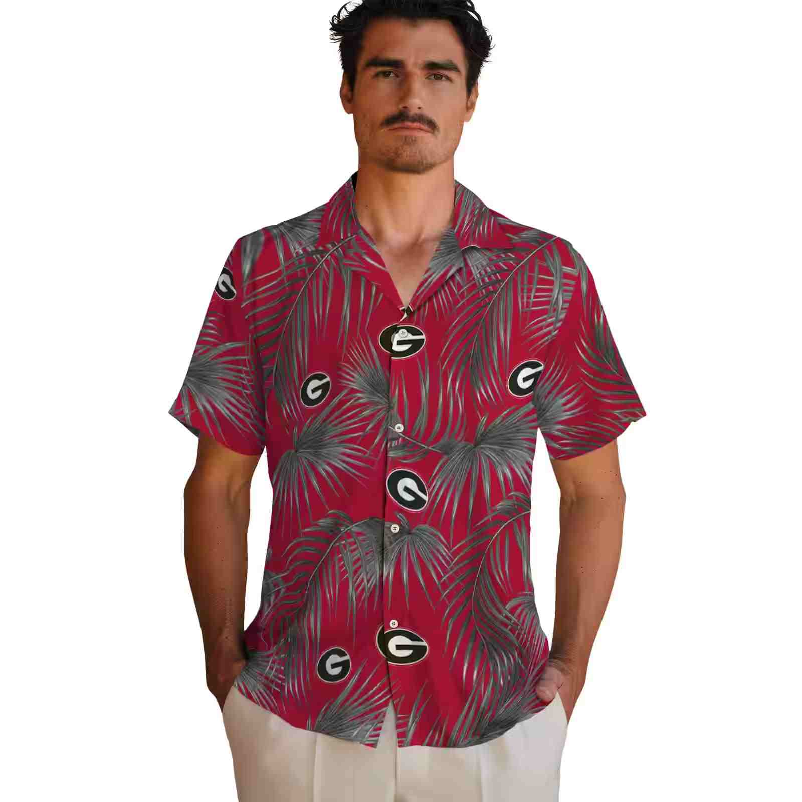 georgia bulldogs leafy palms red hawaiian shirt fashion forward