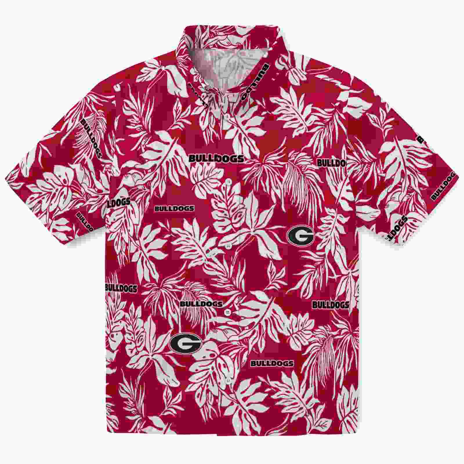 Georgia Bulldogs Tropical Leaf Red White Hawaiian Shirt