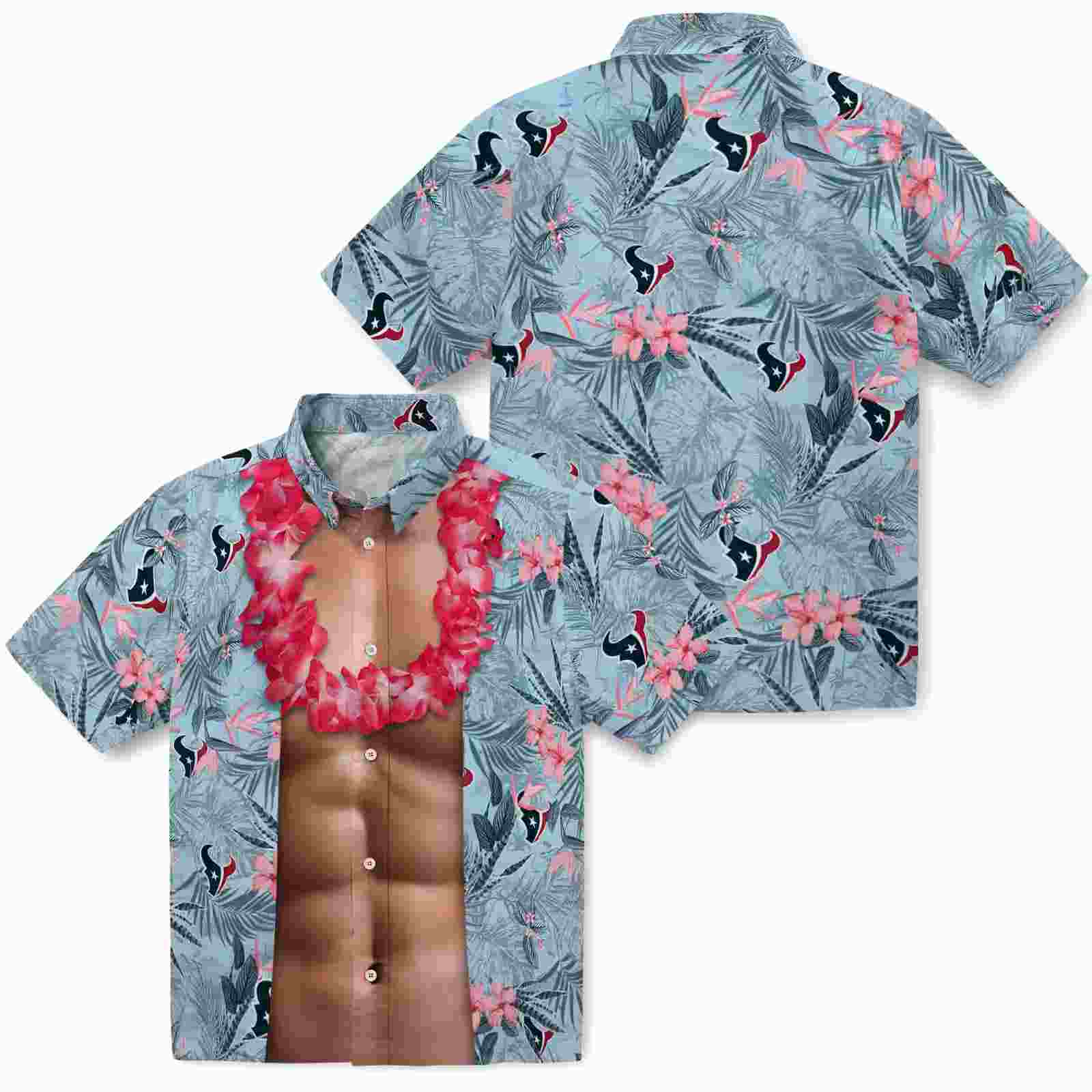 houston texans chest illusion blue hawaiian shirt high quality