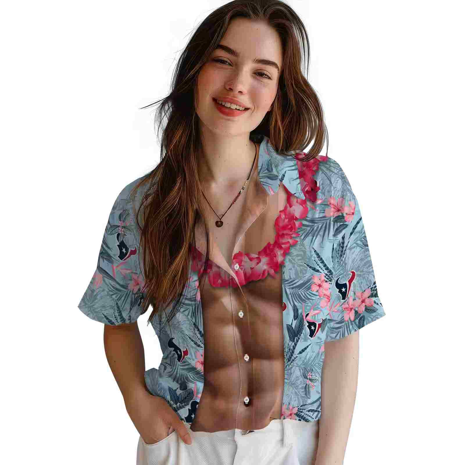 houston texans chest illusion blue hawaiian shirt latest model