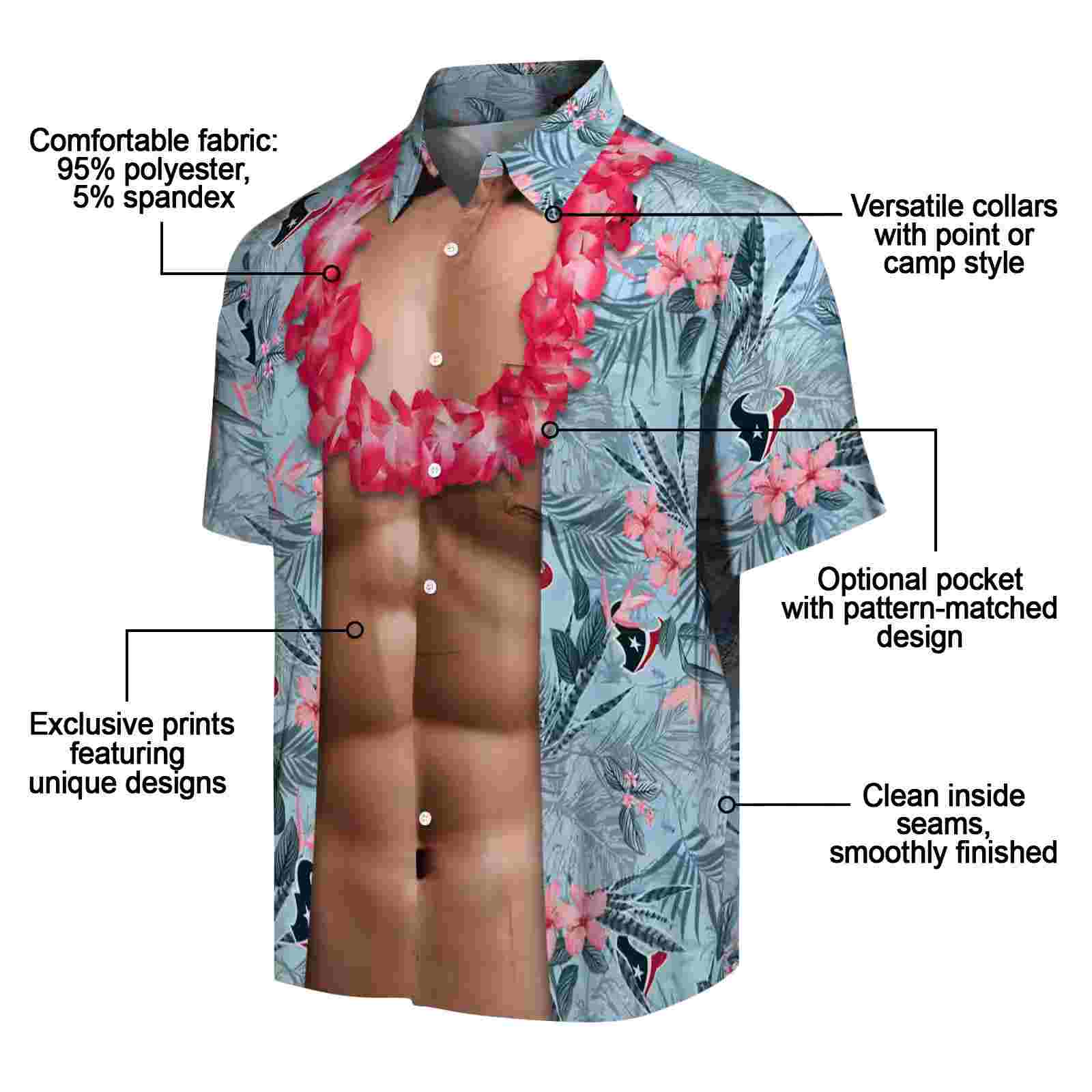 houston texans chest illusion blue hawaiian shirt new arrival