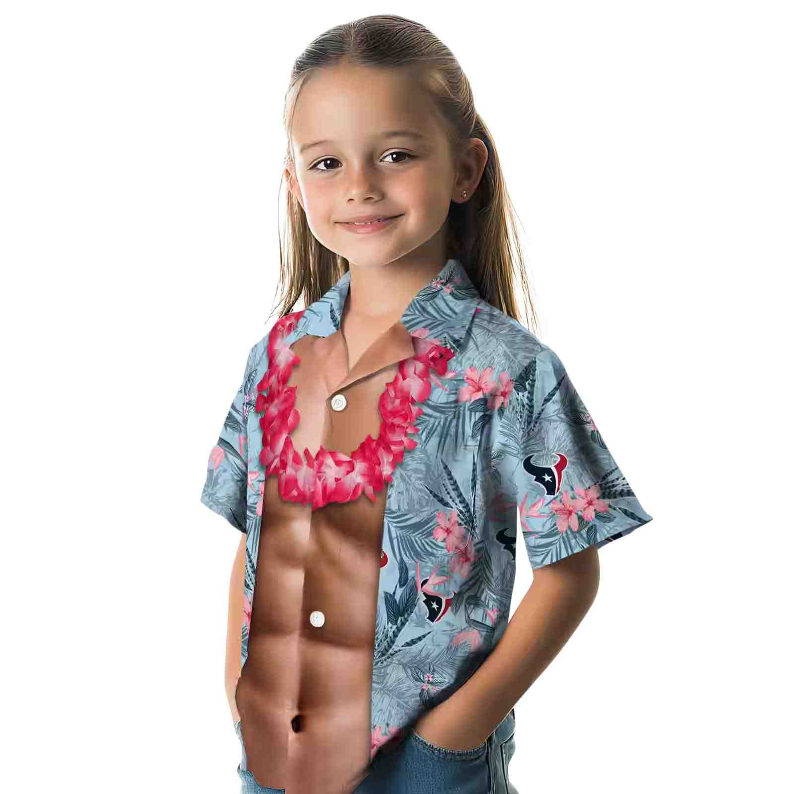 houston texans chest illusion blue hawaiian shirt premium grade