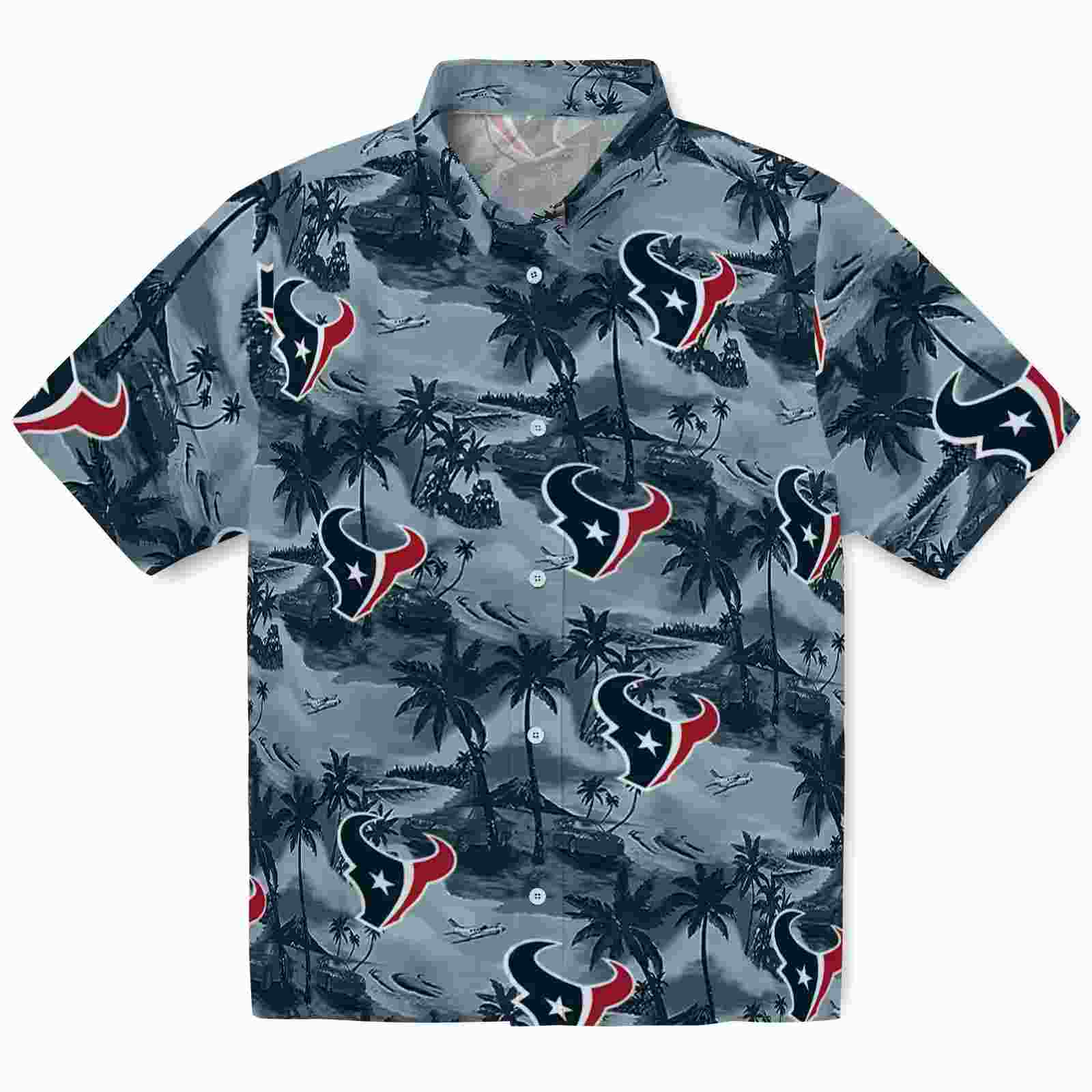 Houston Texans Coastal Palms Blue Hawaiian Shirt