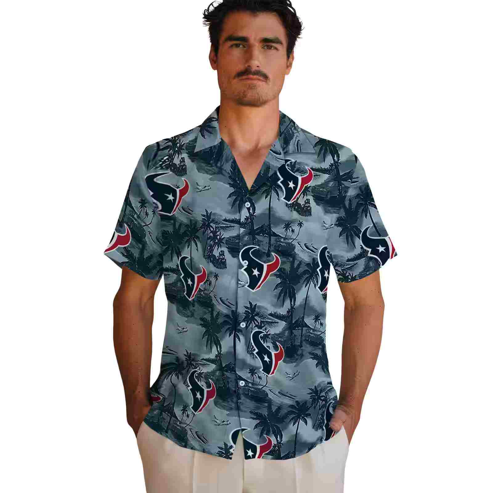 houston texans coastal palms blue hawaiian shirt fashion forward