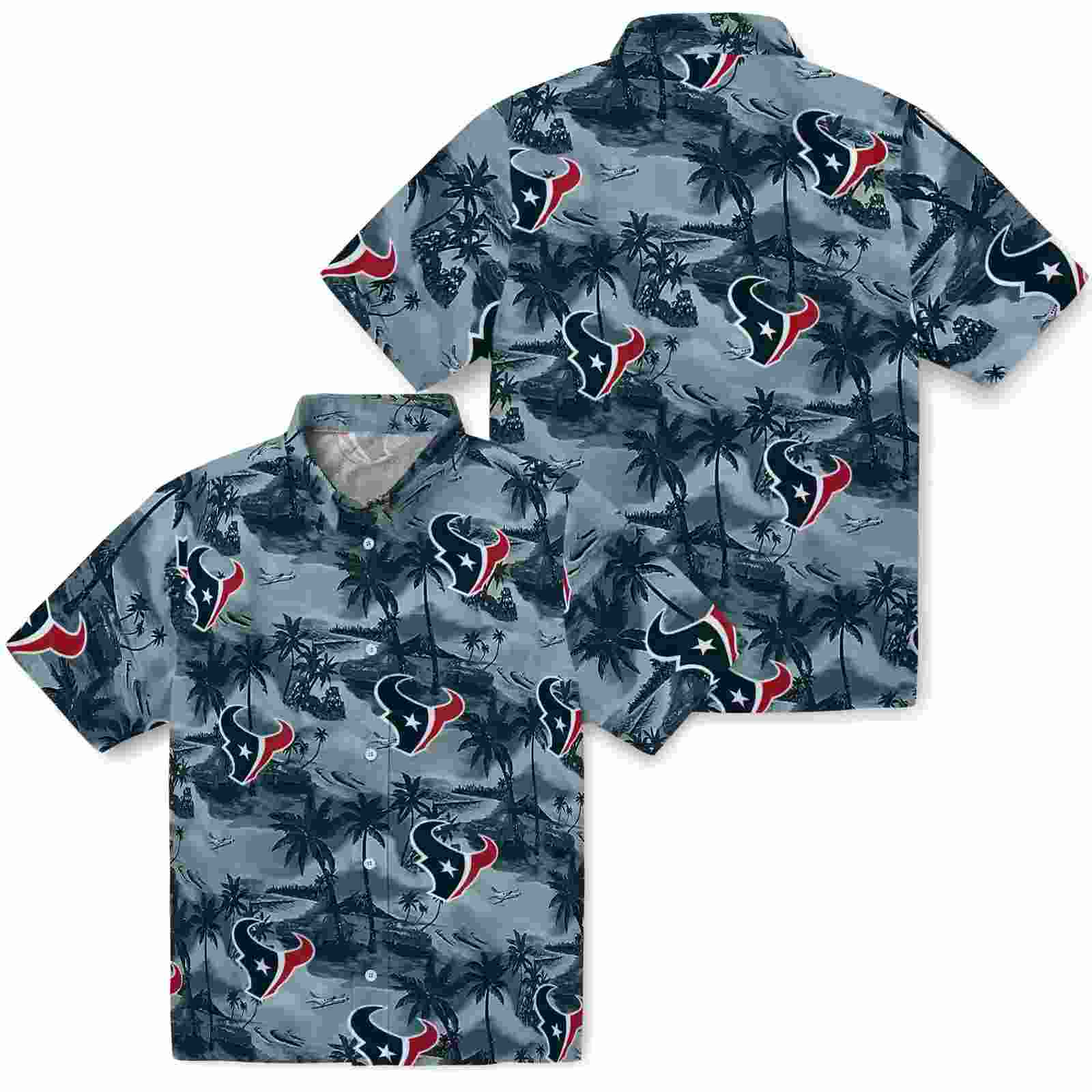 houston texans coastal palms blue hawaiian shirt high quality