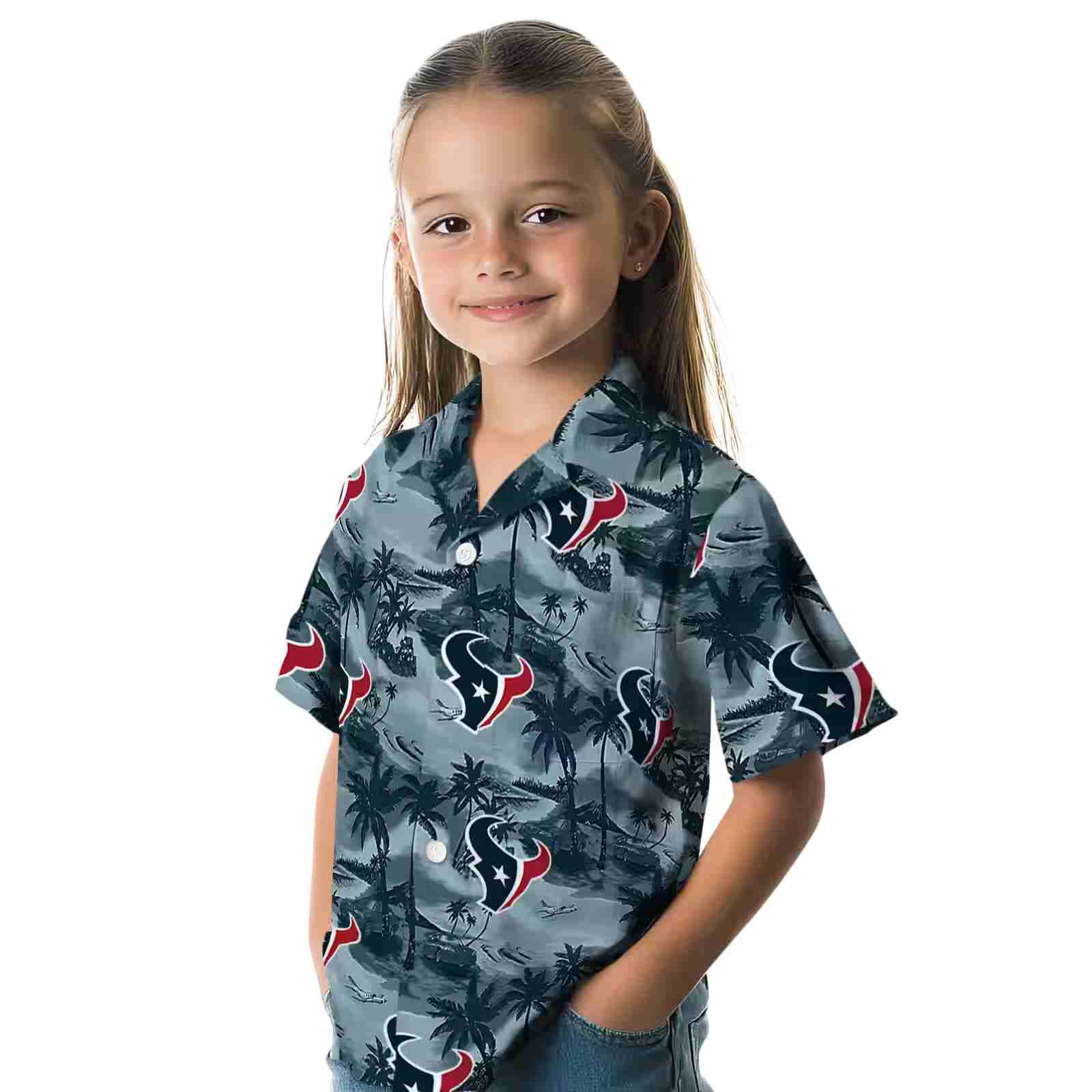 houston texans coastal palms blue hawaiian shirt premium grade