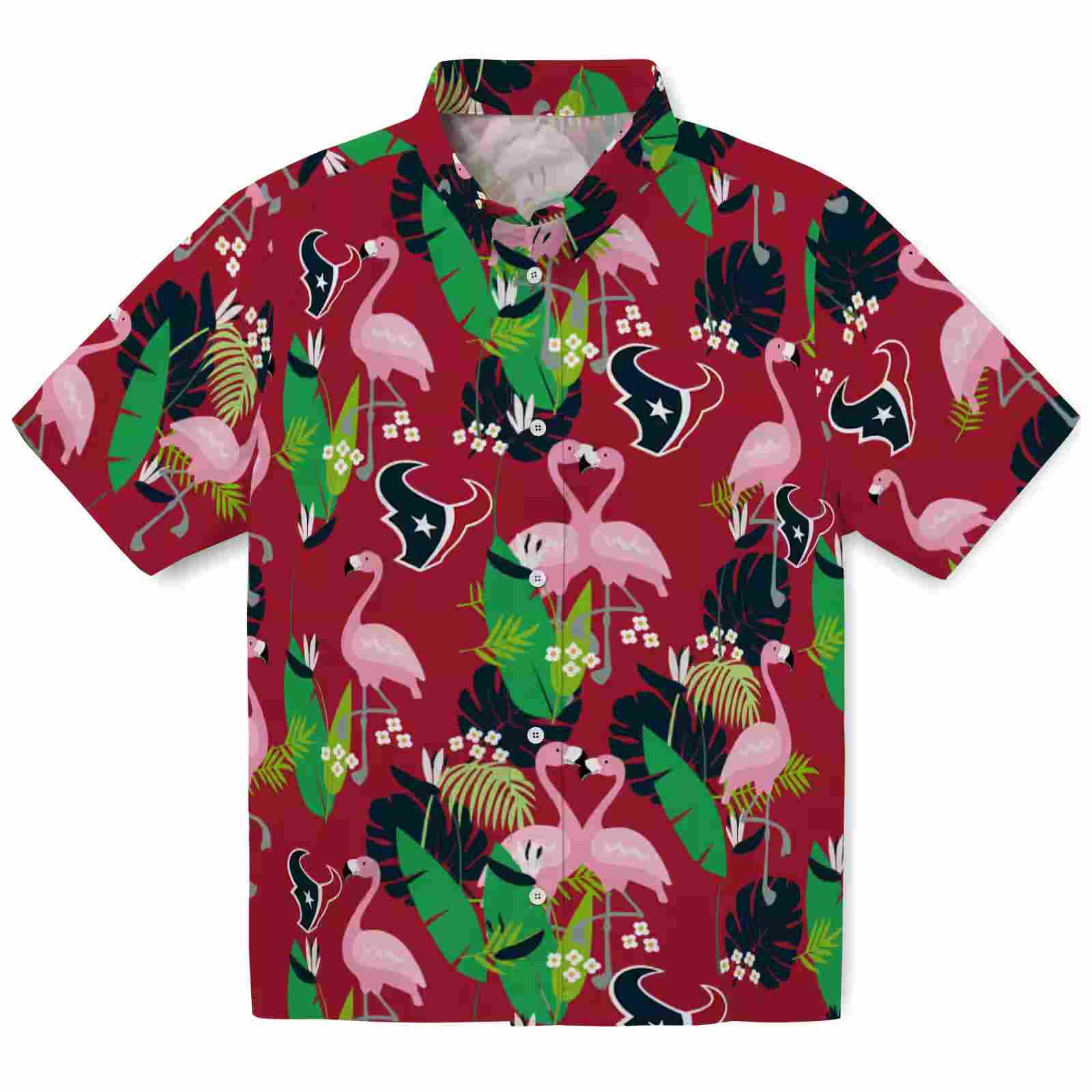 Houston Texans Flamingo Foliage Blue Green Hawaiian Shirt