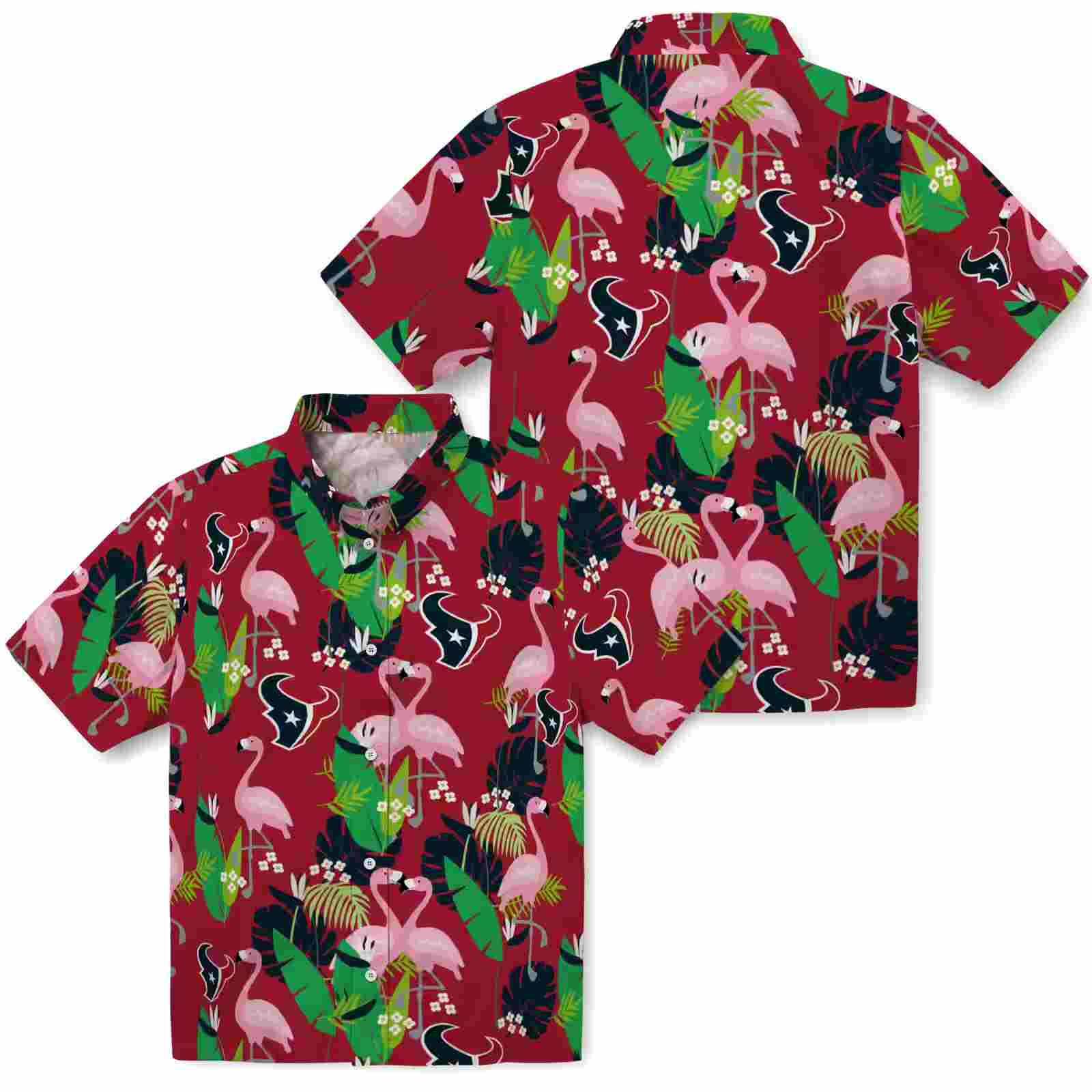 houston texans flamingo foliage blue green hawaiian shirt high quality