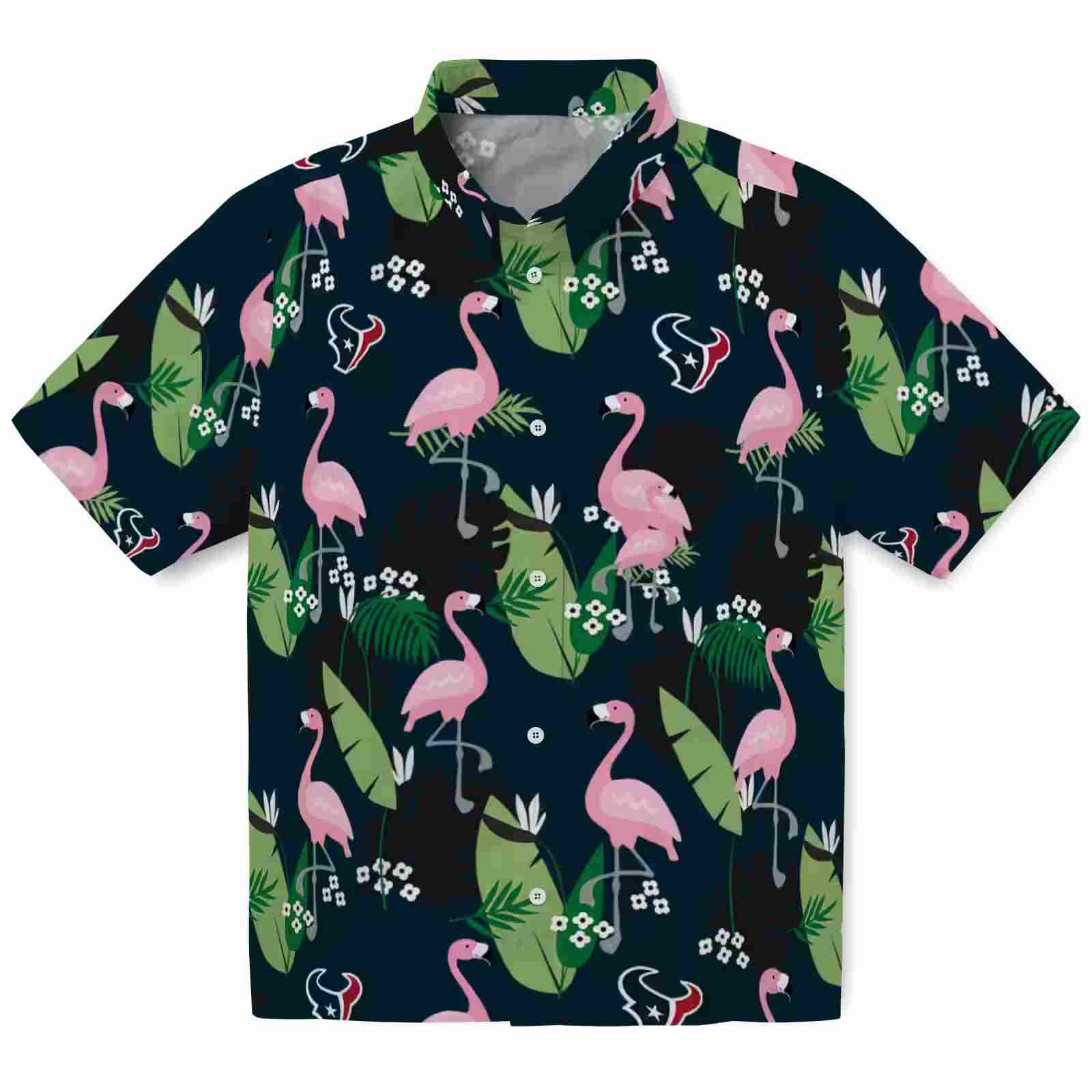 Houston Texans Flamingo Leaf Motif Blue Hawaiian Shirt