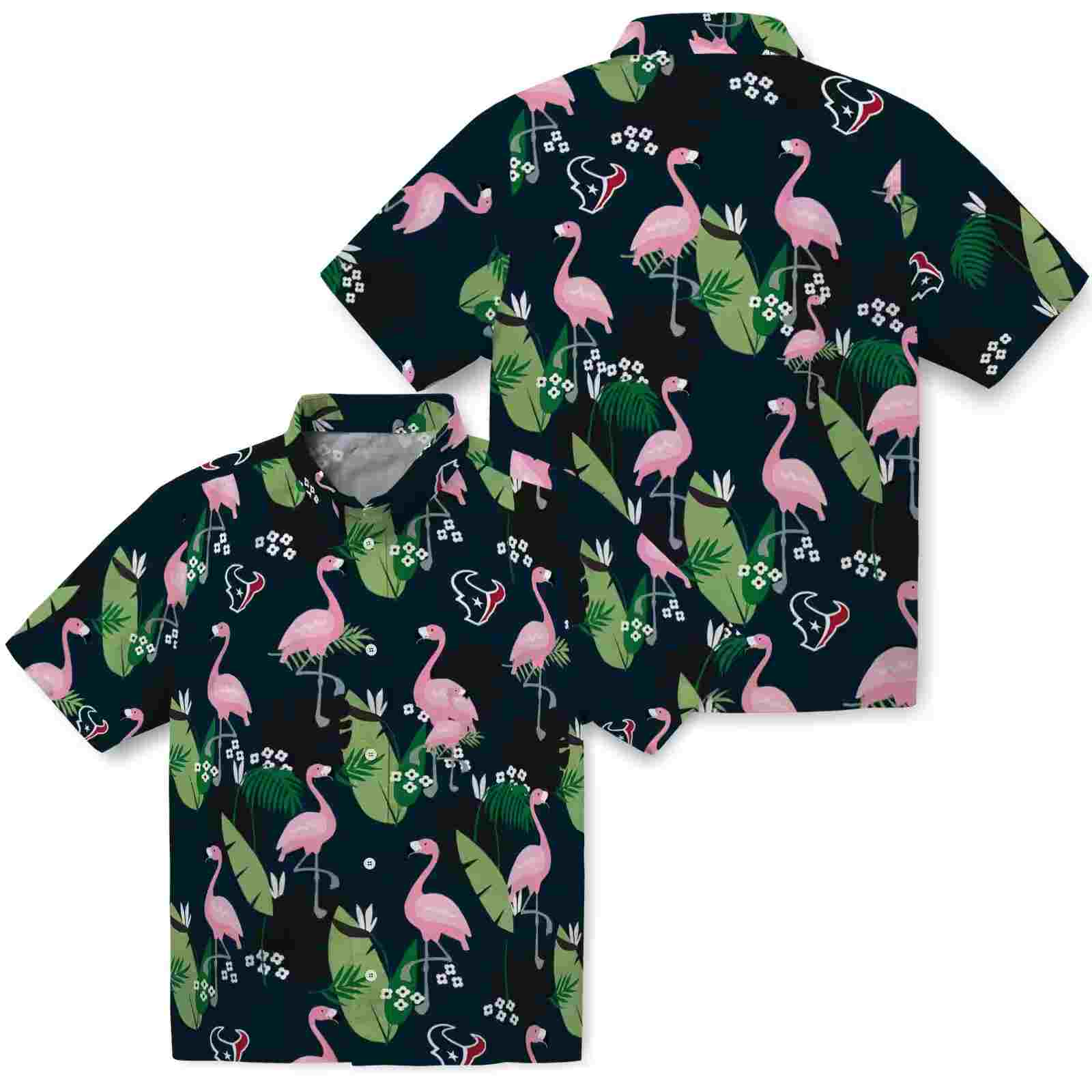 houston texans flamingo leaf motif blue hawaiian shirt high quality