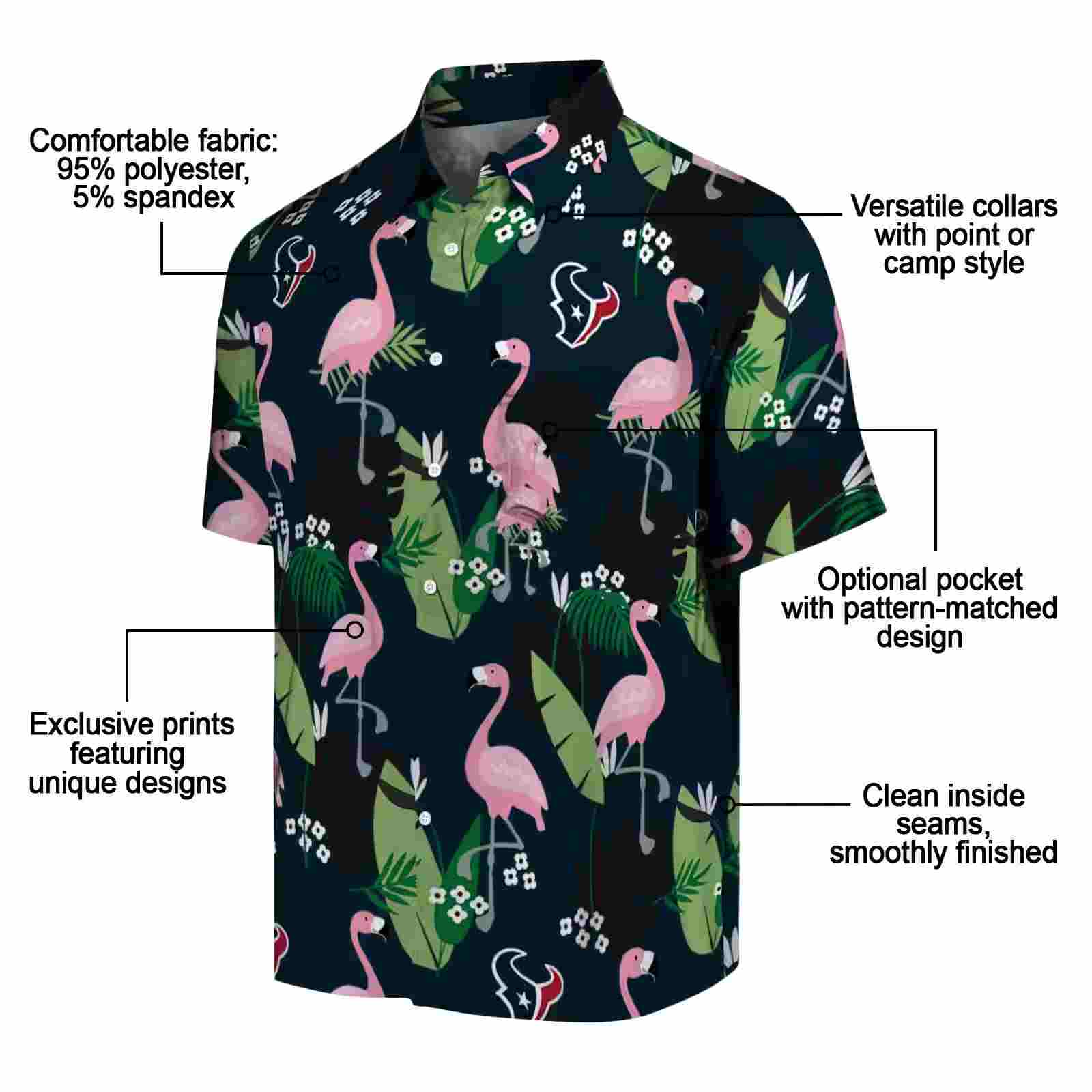 houston texans flamingo leaf motif blue hawaiian shirt new arrival