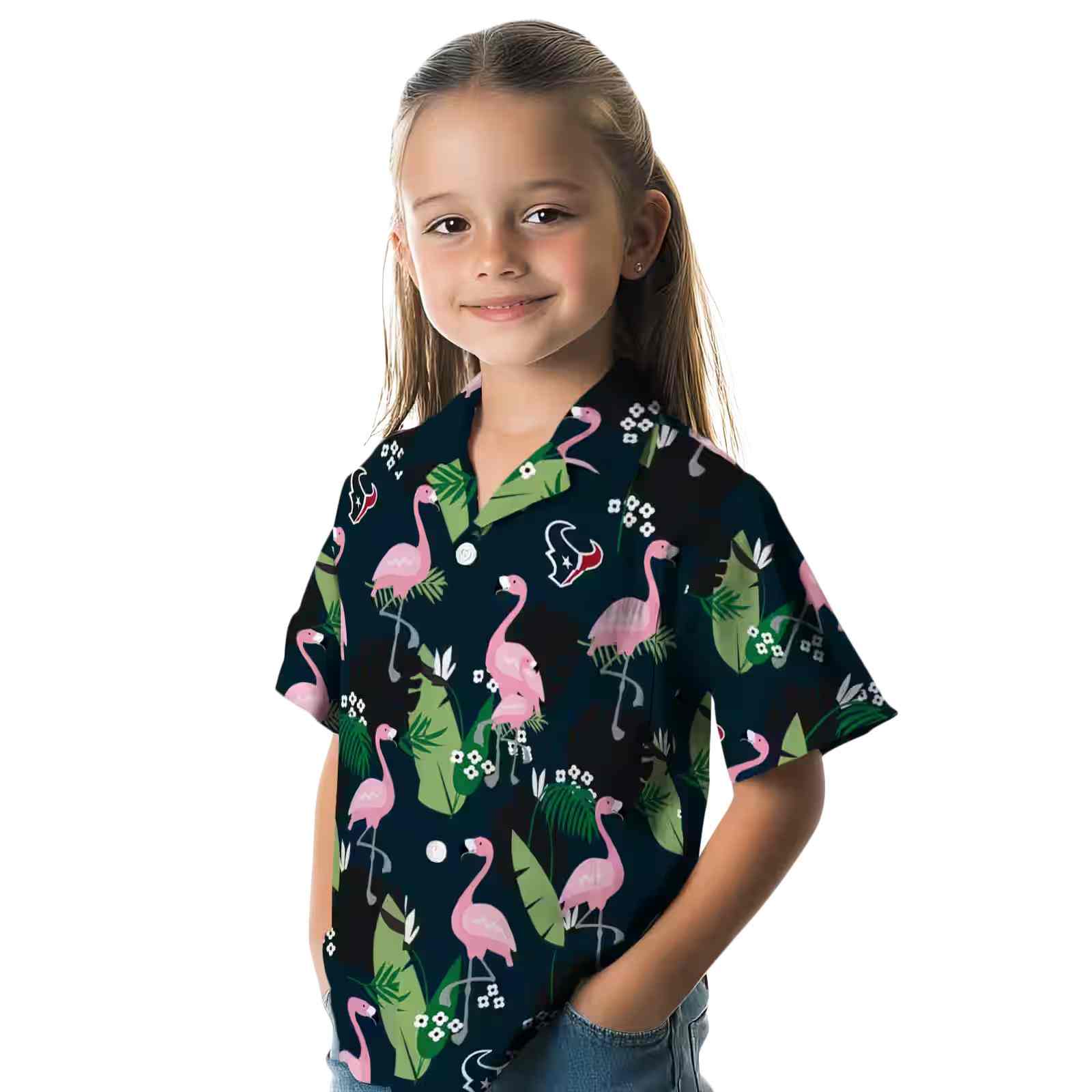 houston texans flamingo leaf motif blue hawaiian shirt premium grade