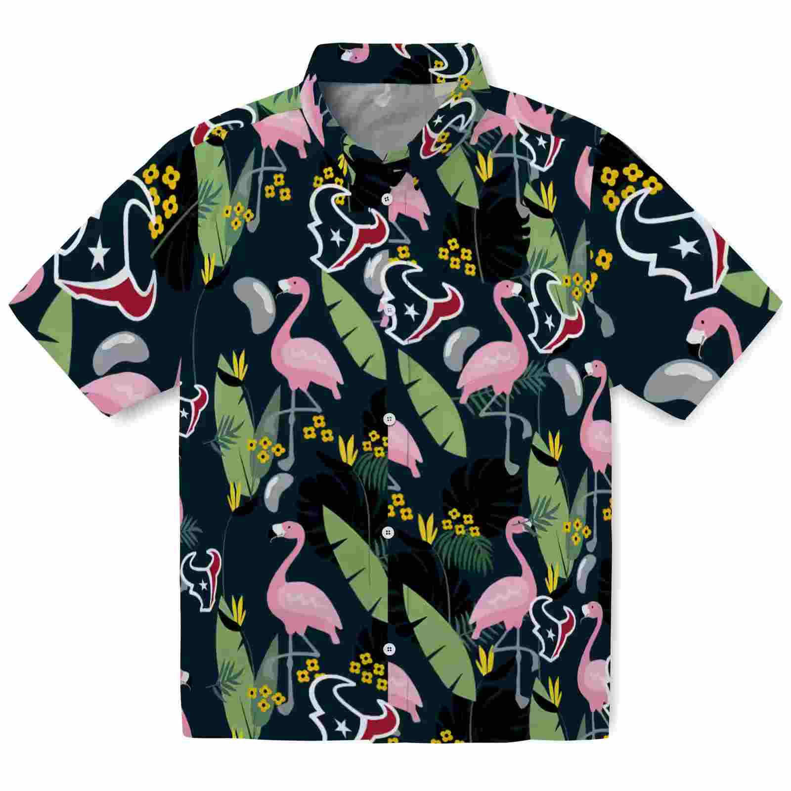 Houston Texans Flamingo Leaves Blue Hawaiian Shirt