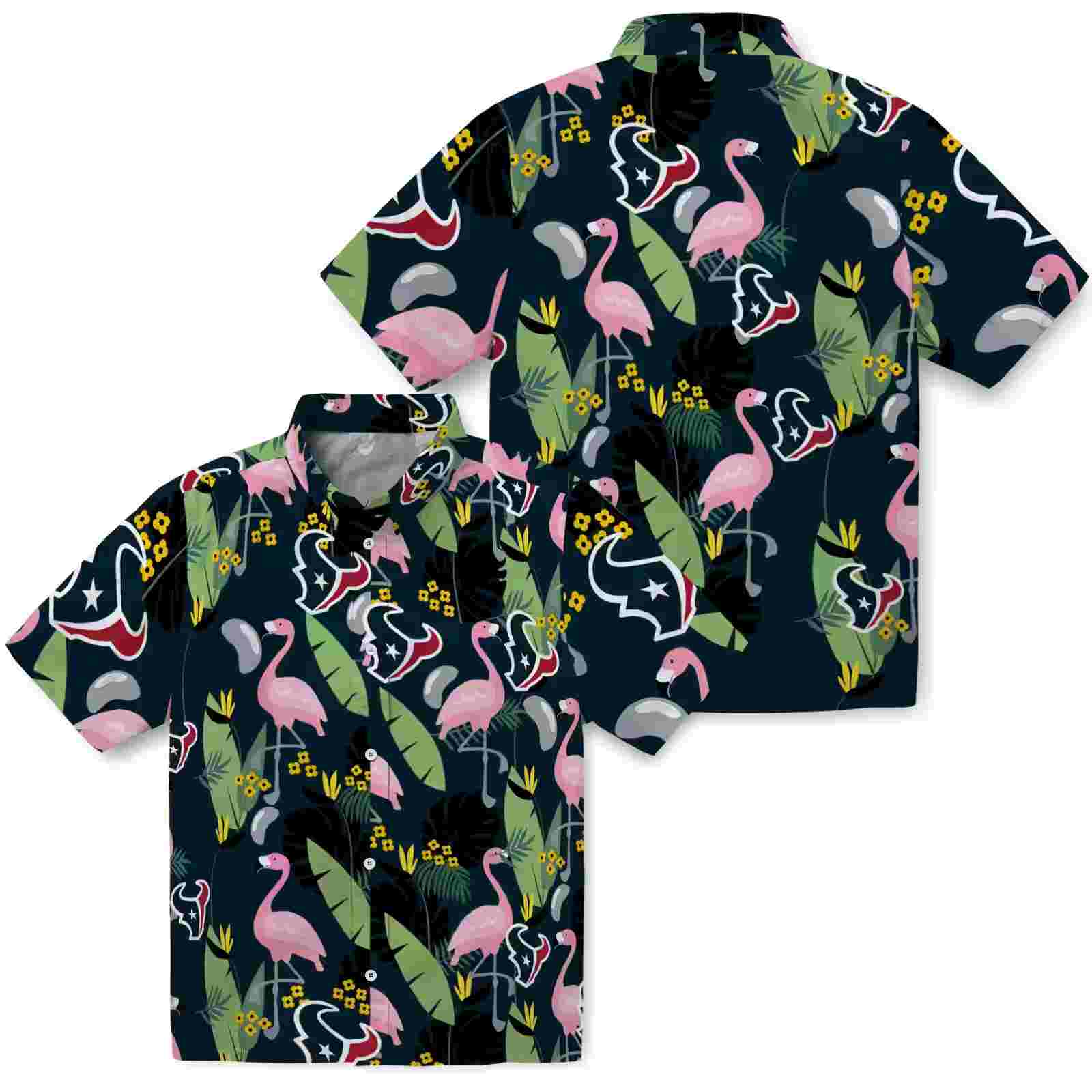 houston texans flamingo leaves blue hawaiian shirt high quality