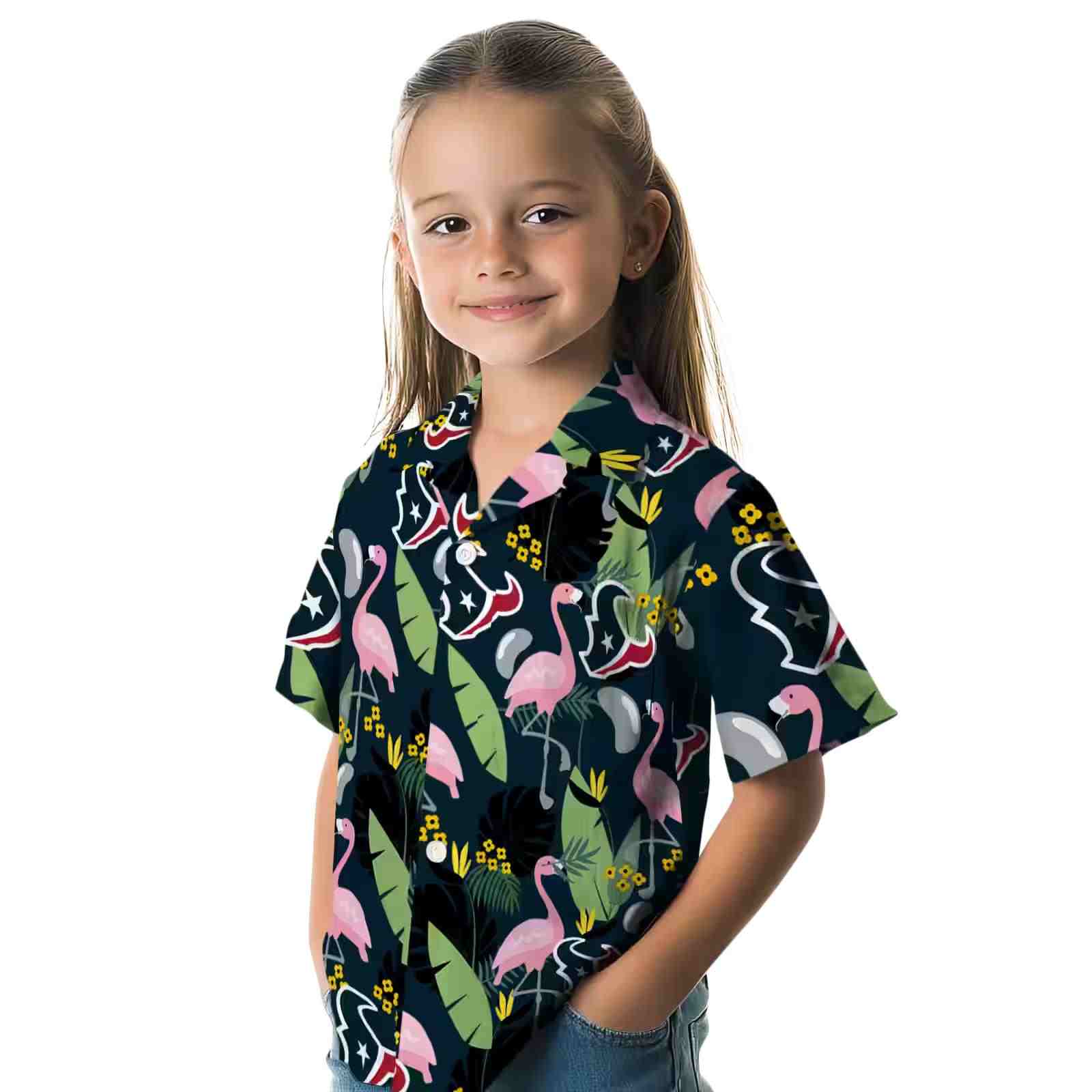 houston texans flamingo leaves blue hawaiian shirt premium grade