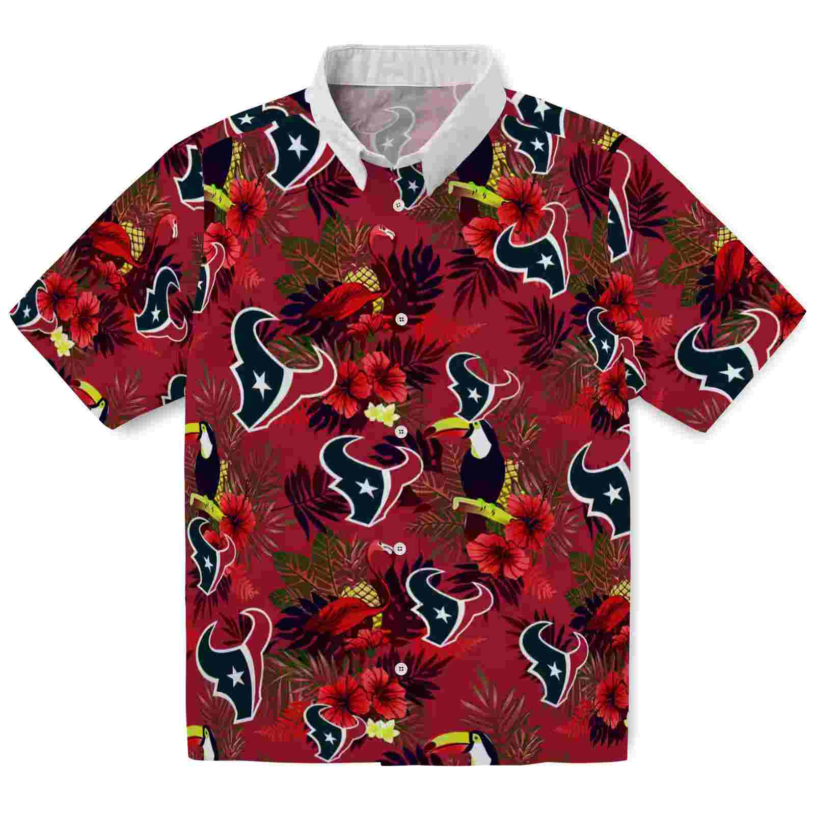 Houston Texans Floral Toucan Blue Red Hawaiian Shirt