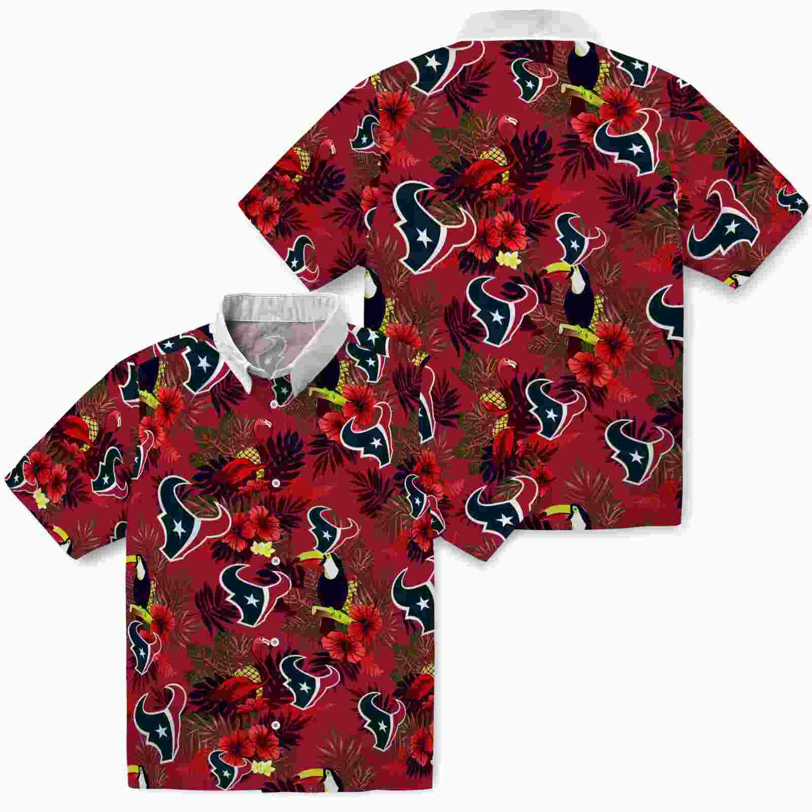 houston texans floral toucan blue red hawaiian shirt high quality