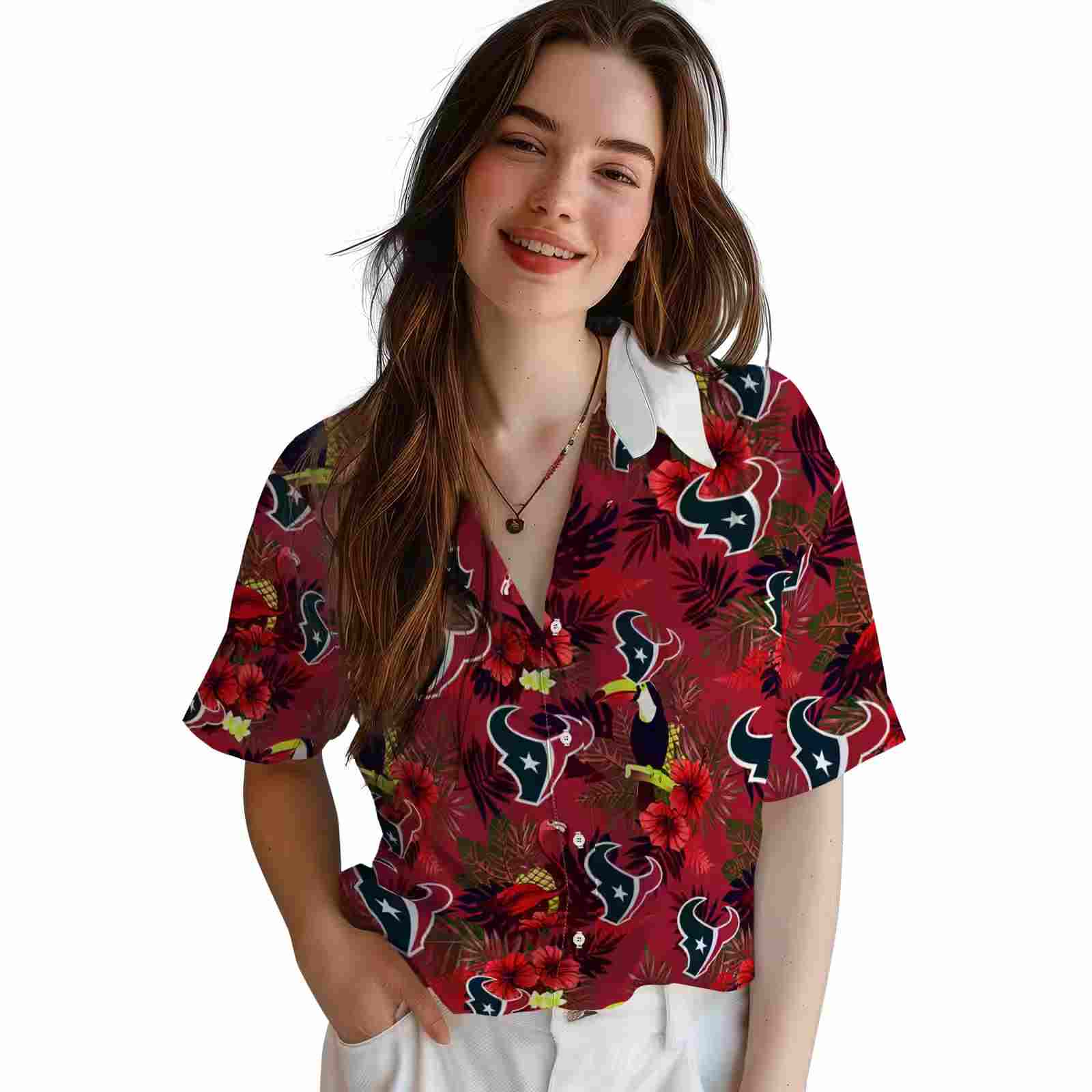 houston texans floral toucan blue red hawaiian shirt latest model