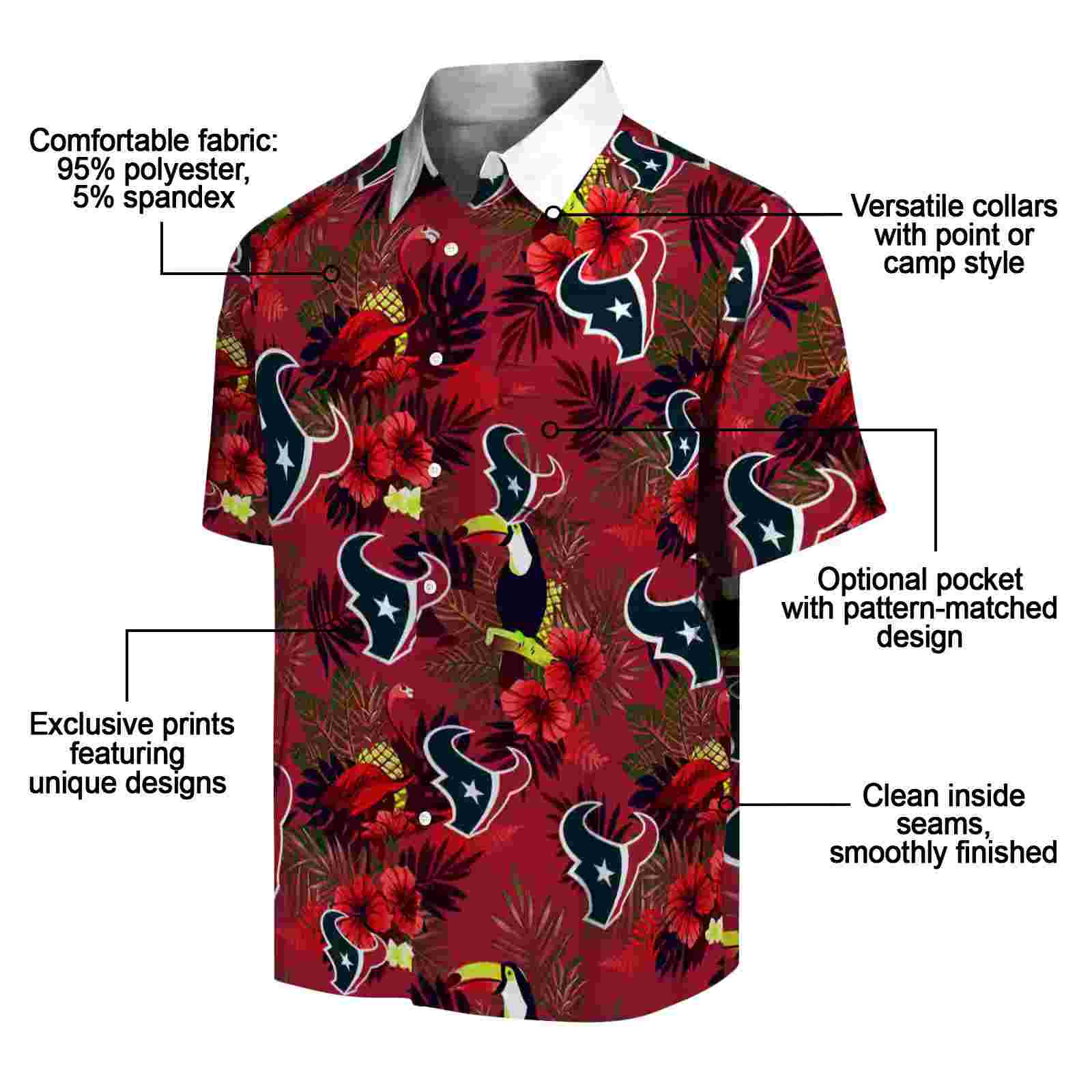 houston texans floral toucan blue red hawaiian shirt new arrival