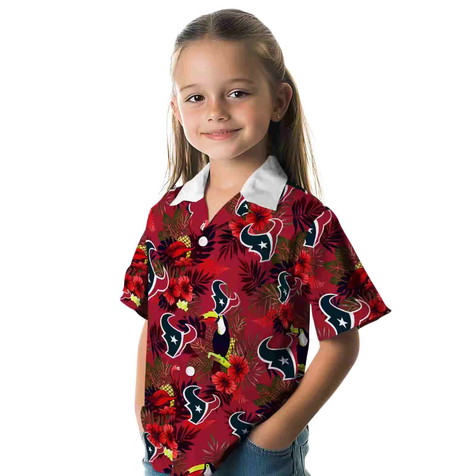 houston texans floral toucan blue red hawaiian shirt premium grade