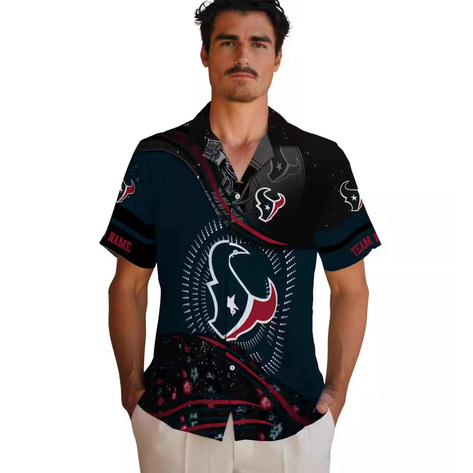 houston texans football wave blue black hawaiian shirt fashion forward