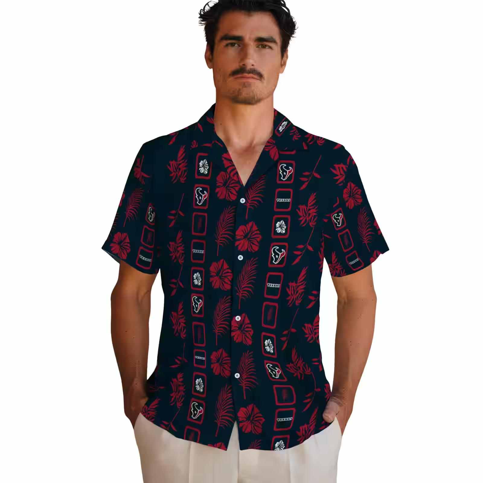 houston texans framed floral blue hawaiian shirt fashion forward